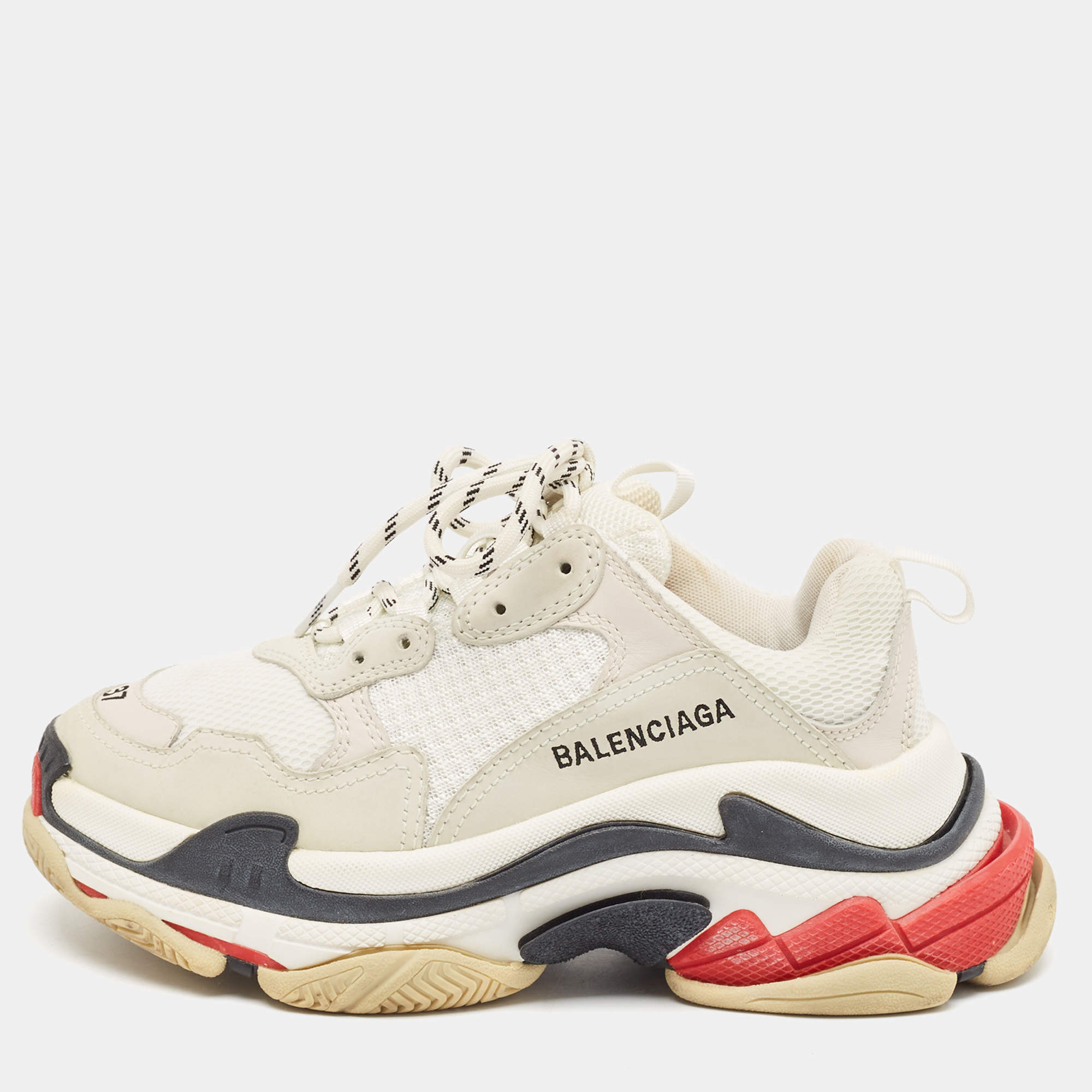 Pre Owned Balenciaga Grey/White Mesh And Nubuck Leather Triple S Sneakers Size 37