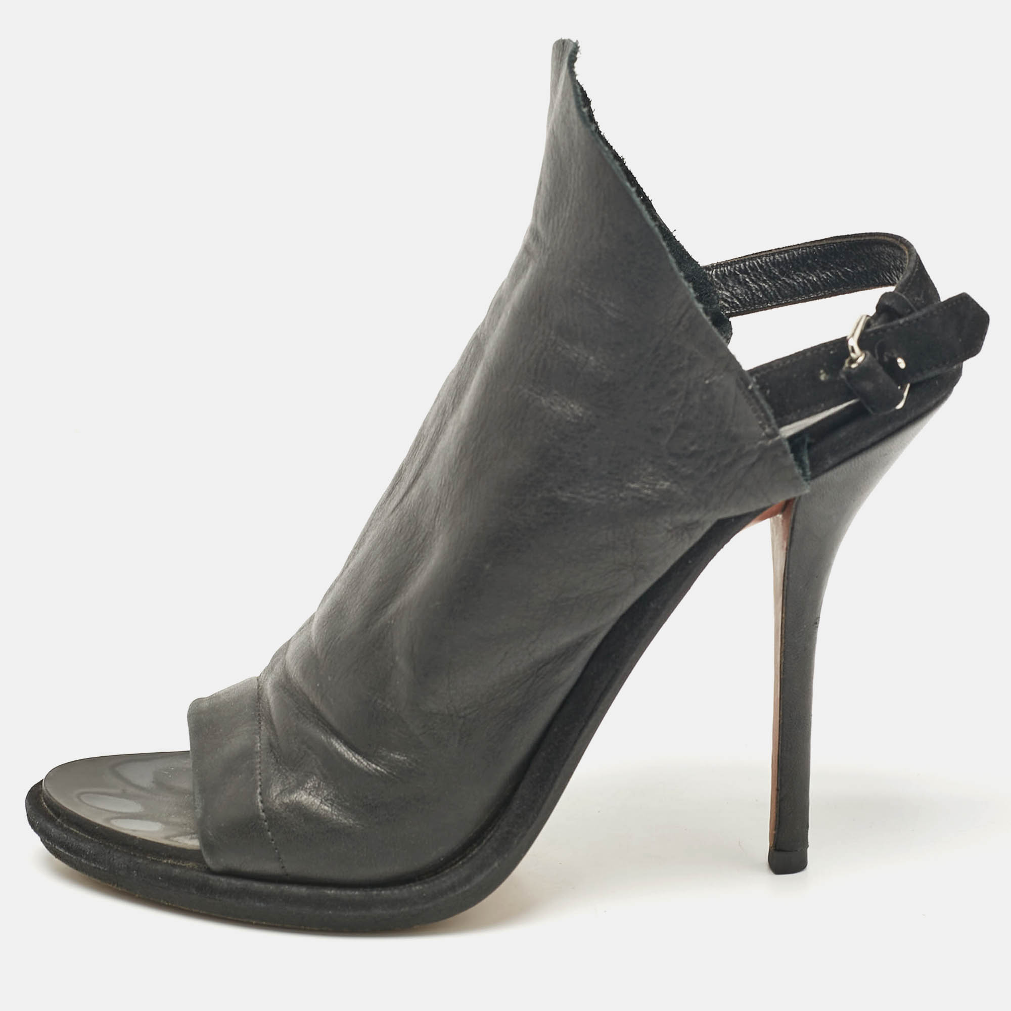 Balenciaga Black Leather Open Toe Slingback Mule Sandals Size 38