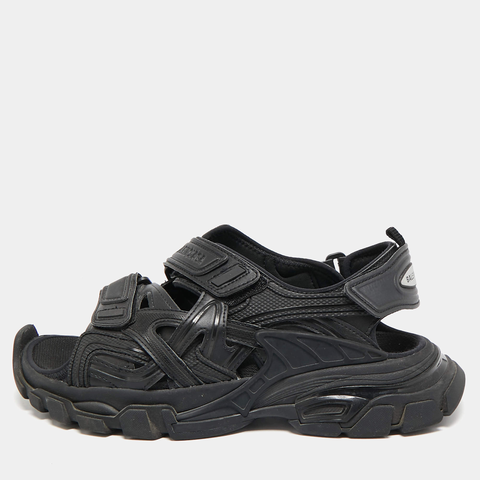 Pre Owned Balenciaga Black Rubber and Faux Leather Track Sandals Size 39