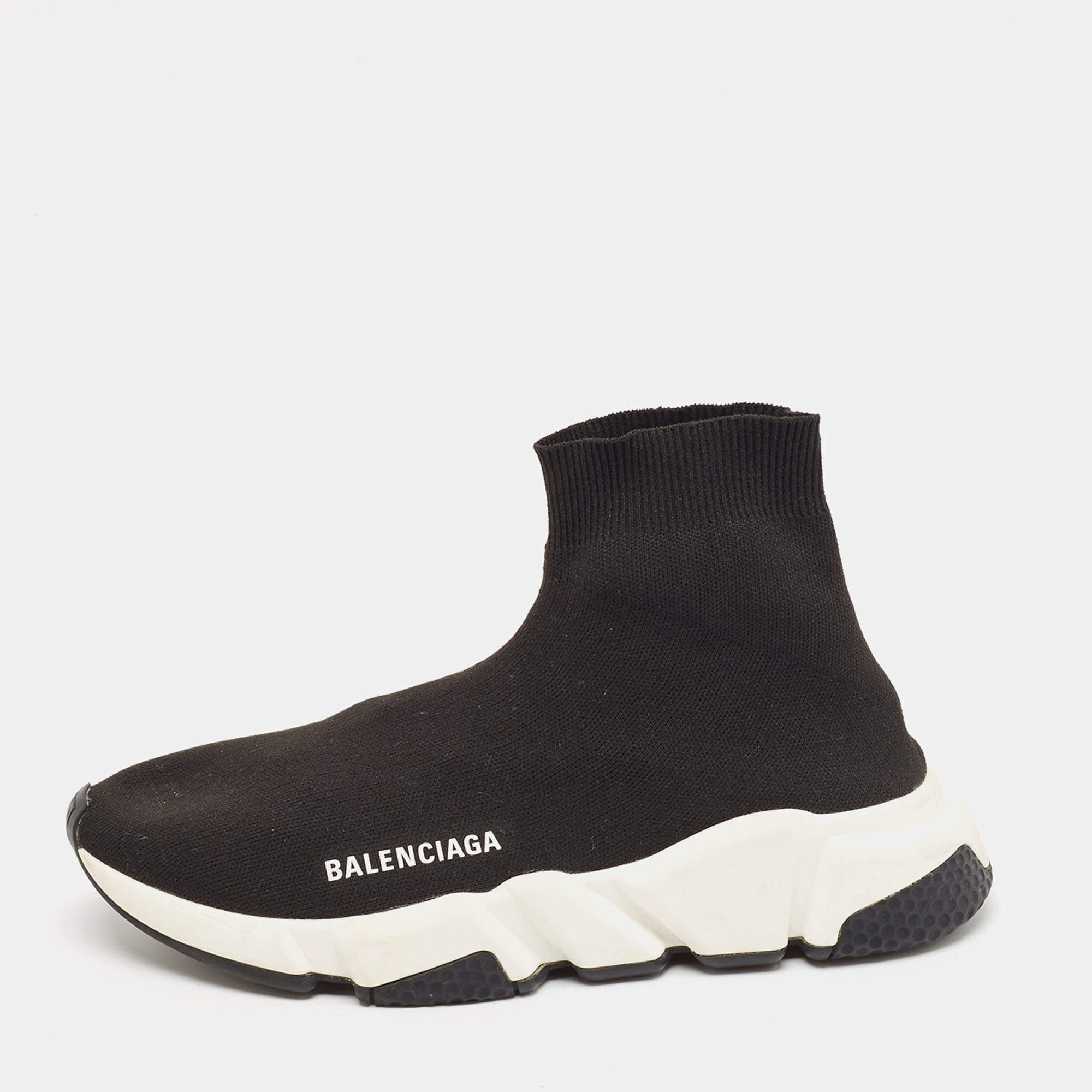 Balenciaga Black Knit Fabric Speed Trainer High Top Sneakers Size 38
