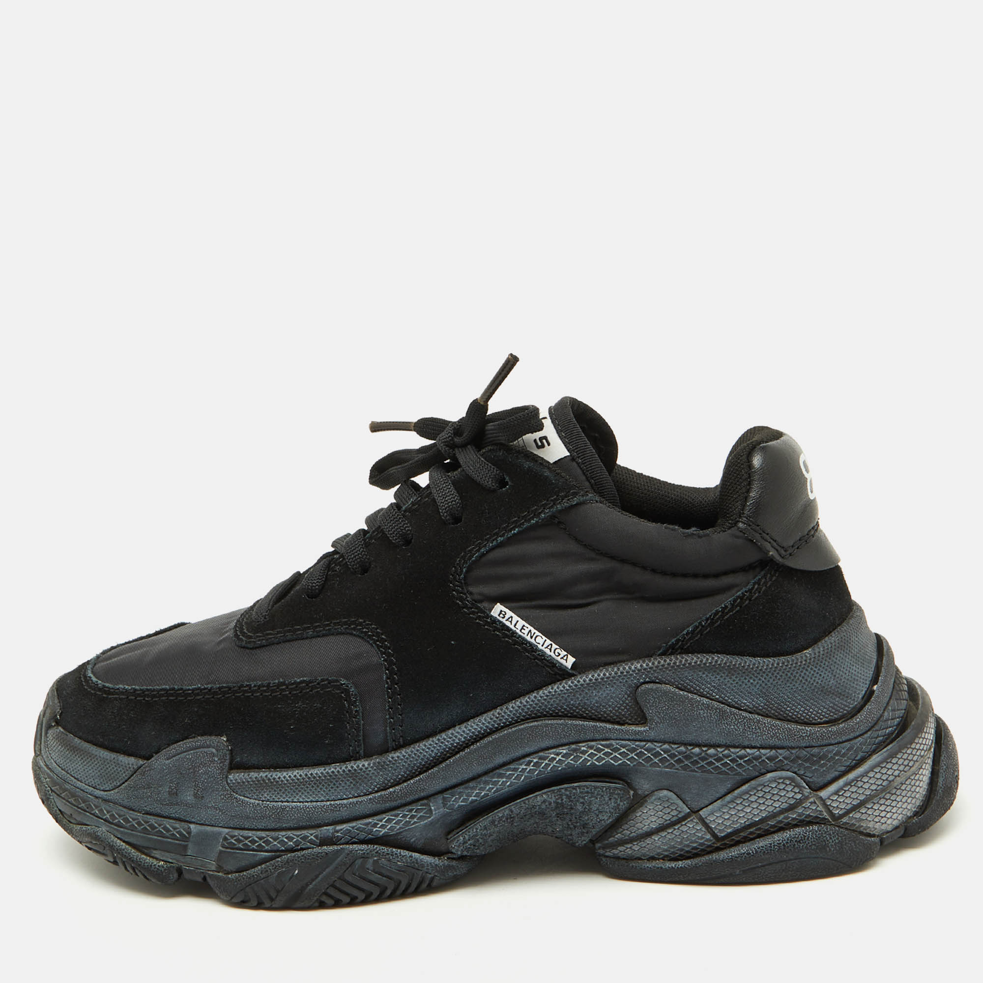 Balenciaga Black Nylon and Suede Triple S Sneakers Size 38