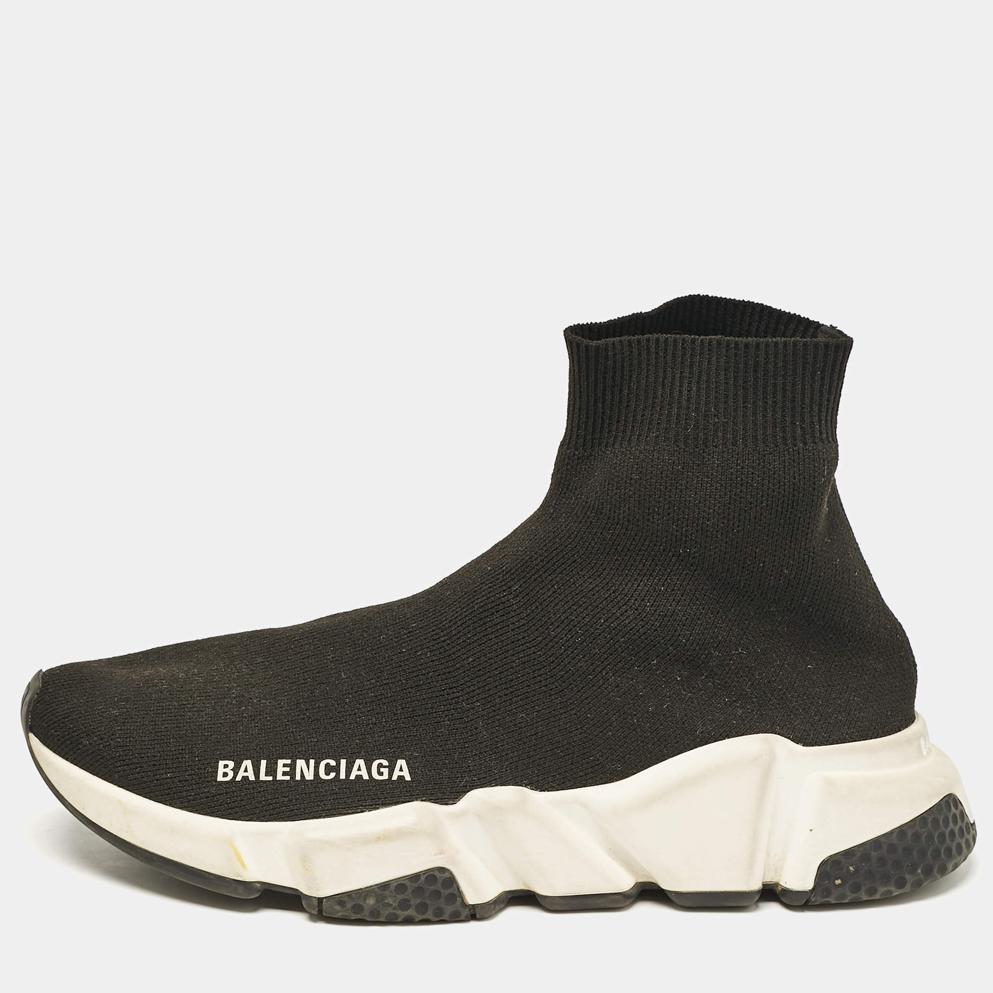Balenciaga Black Knit Fabric Speed Slip On Sneakers Size 36