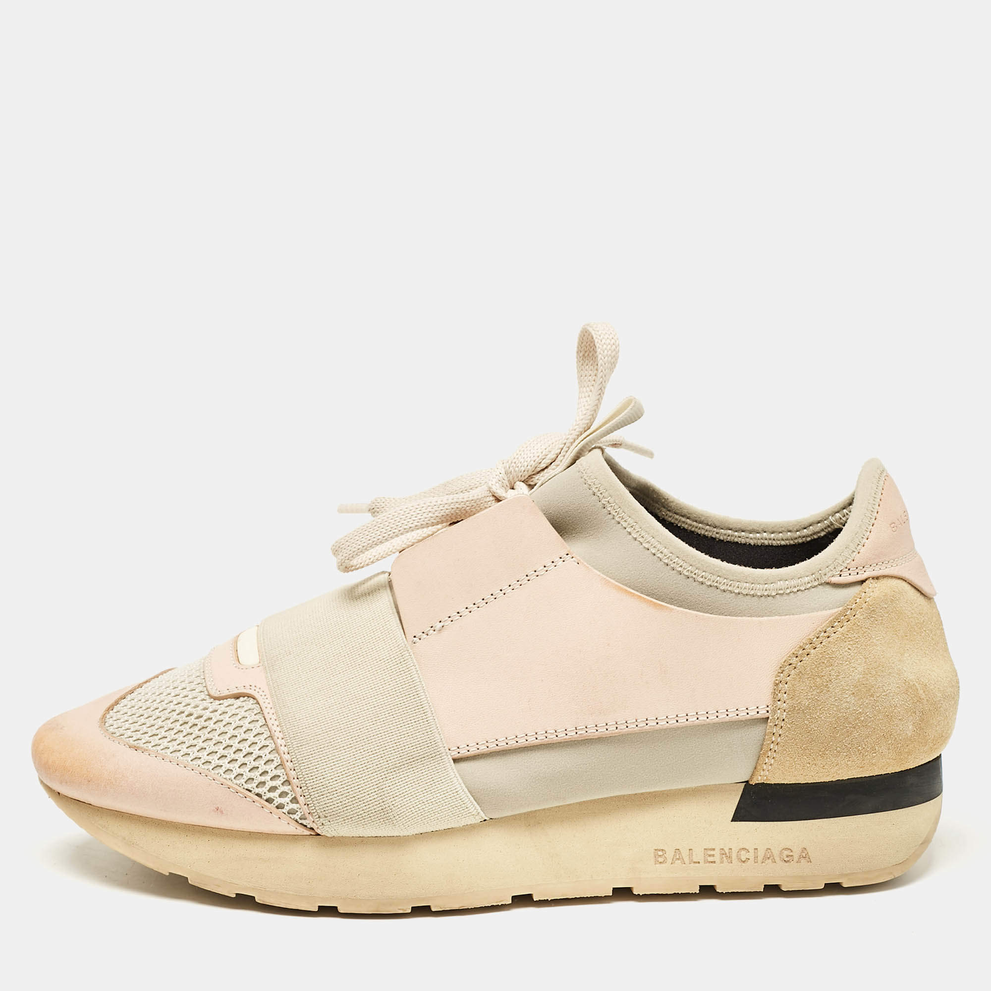 Balenciaga Multicolor Leather and Suede Race Runner Lace Up Sneakers Size 37