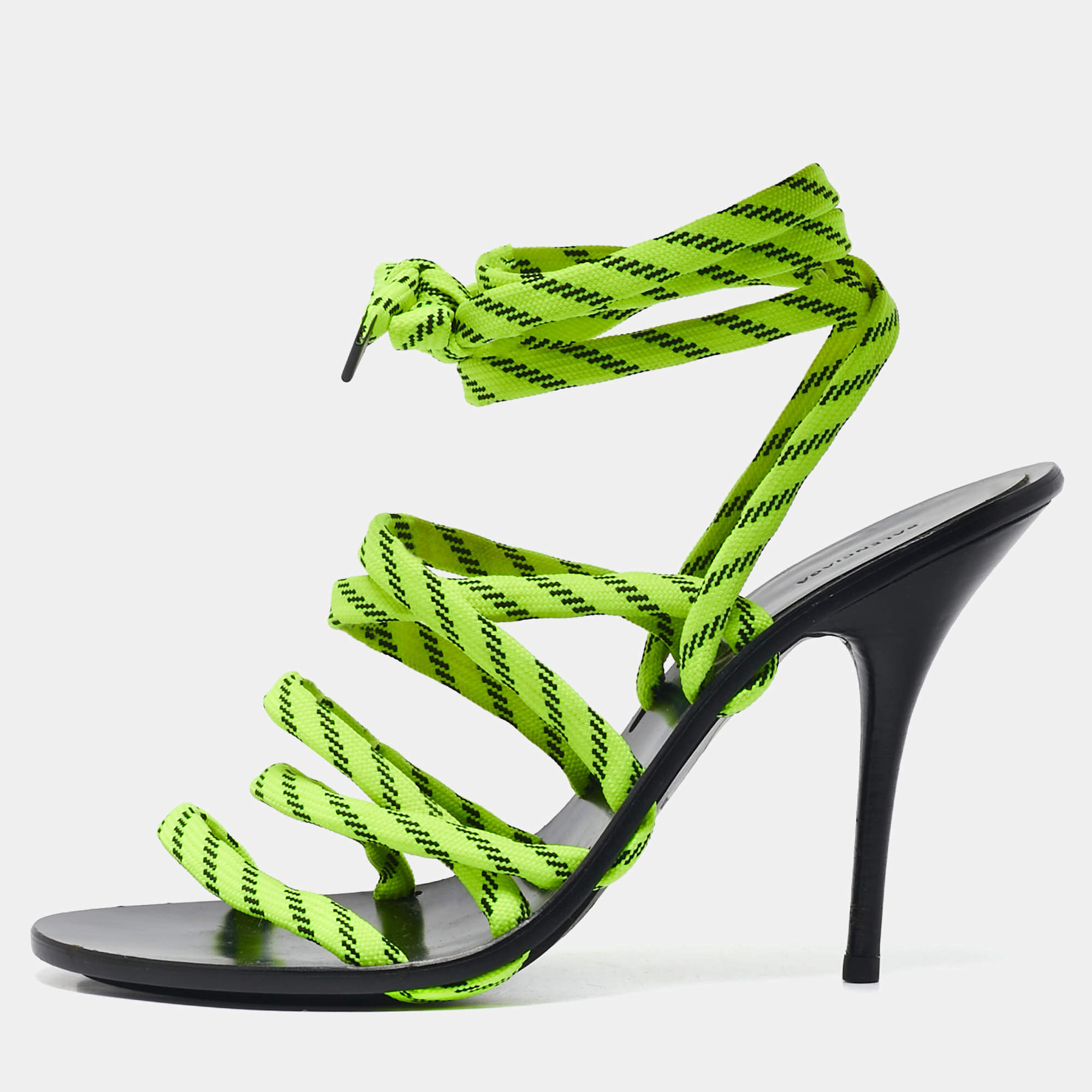 Balenciaga Neon Green Fabric Lace Up Sandals Size 39