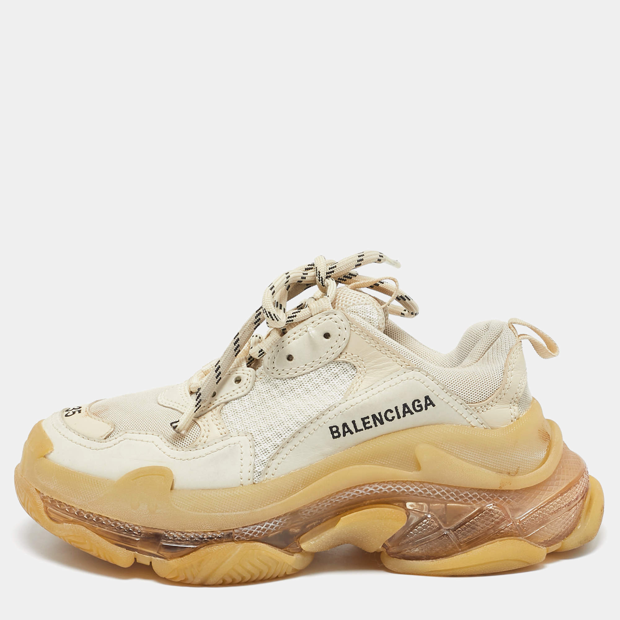 Balenciaga Cream Leather and Mesh Triple S Clear Sneakers Size 35