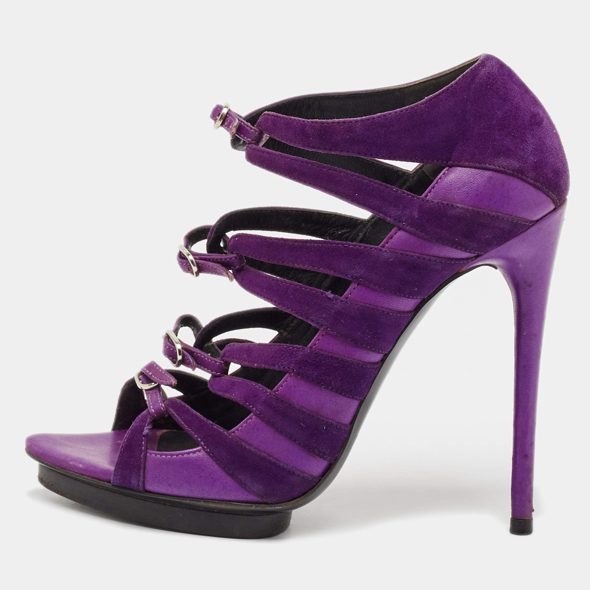 Pre Owned Balenciaga Purple Suede Strappy Sandals Size 39