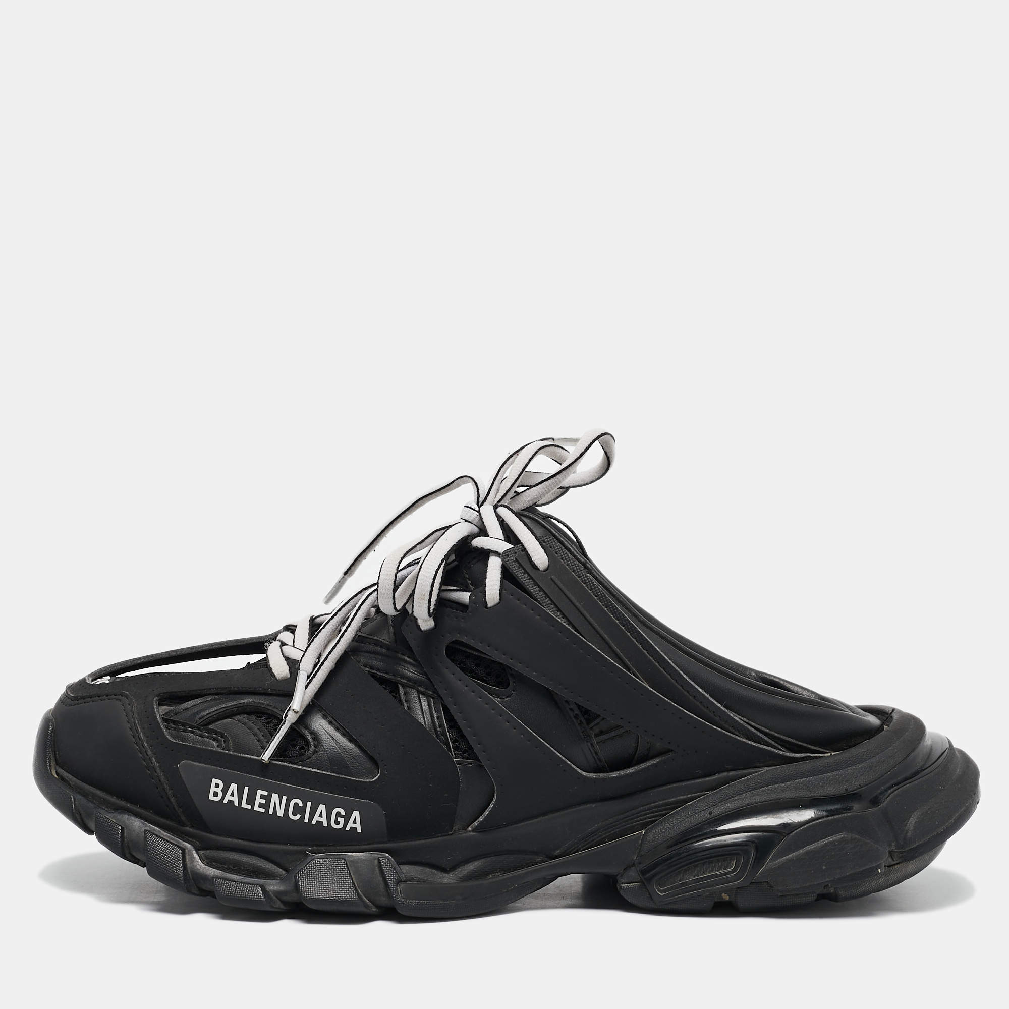 Balenciaga Black Faux Leather Track Mule Sneakers Size 39