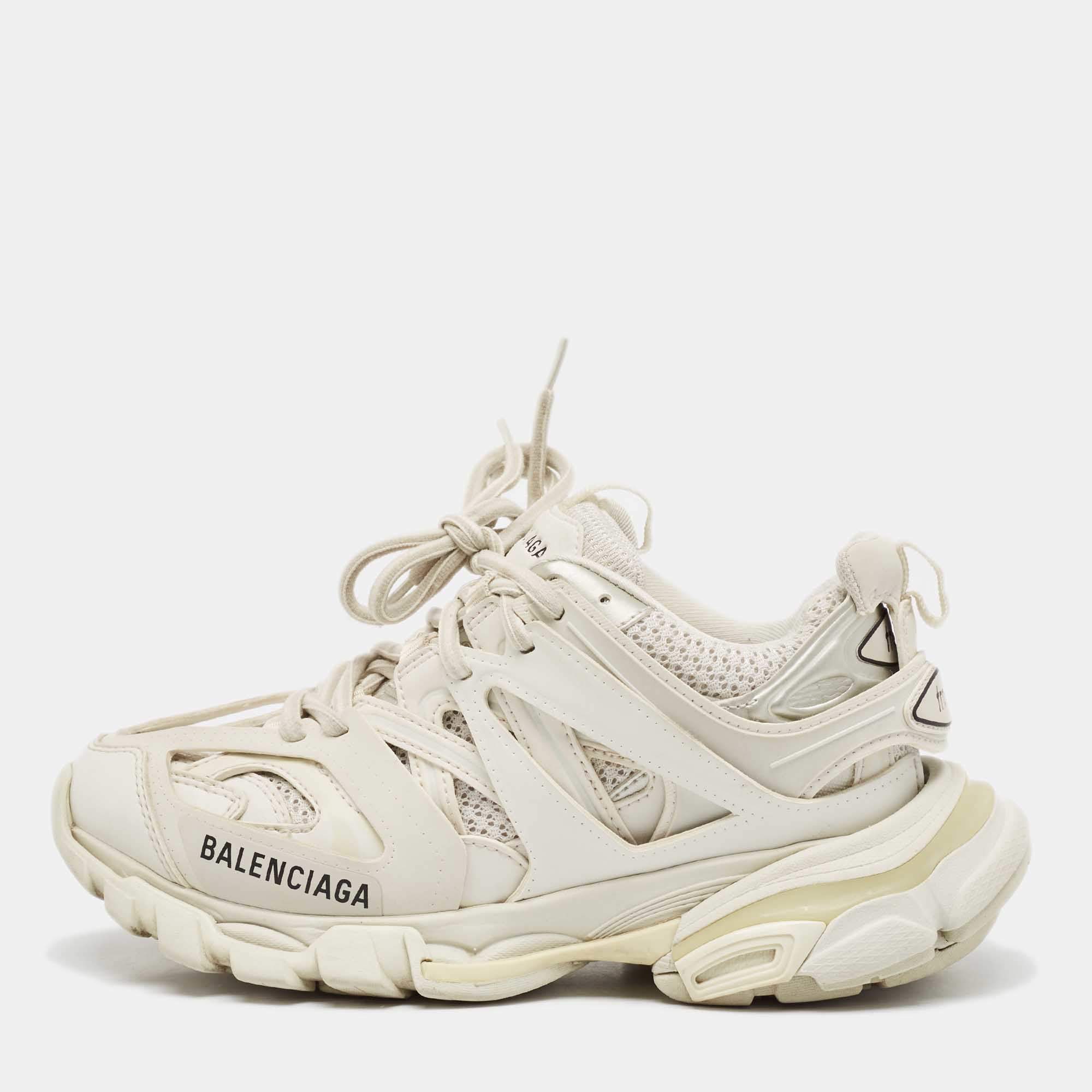 Balenciaga Grey Faux Leather and Mesh Track Low Top Sneakers Size 35