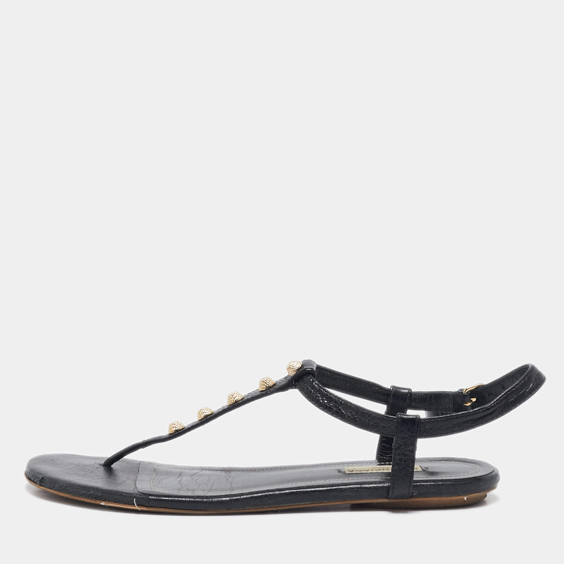 Balenciaga Black Leather Arena Flat Sandals Size 39