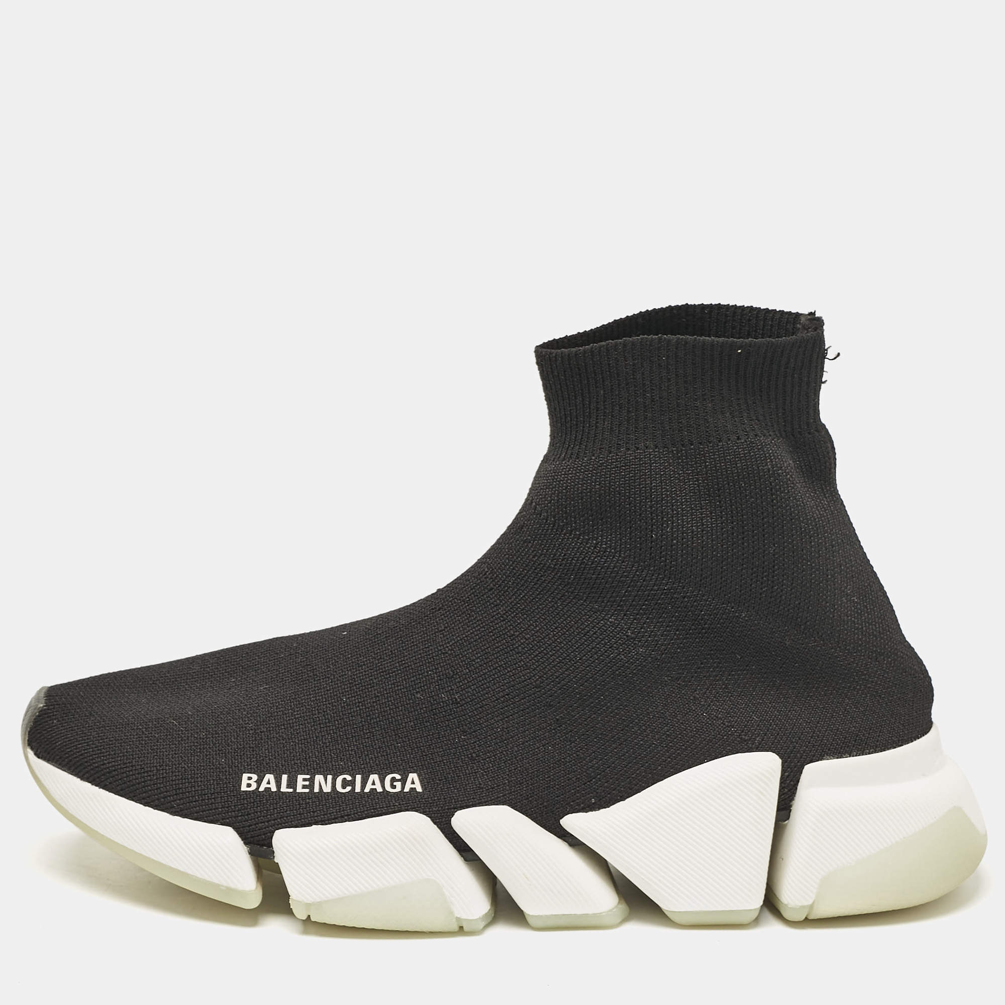Pre Owned Balenciaga Black Knit Fabric Speed 2.0 LT Sneakers Size 38