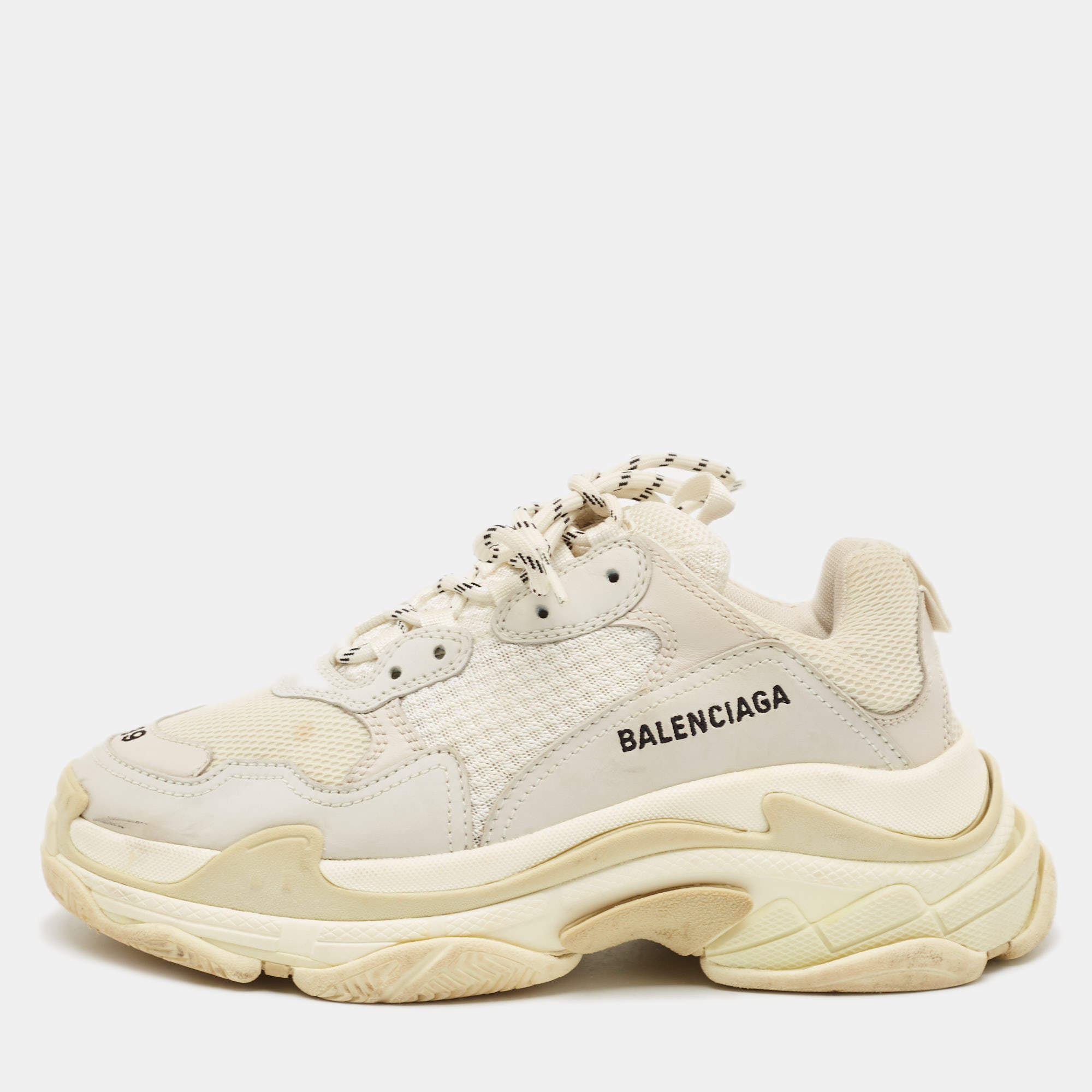 Balenciaga Multicolor Faux Leather and Mesh Triple S Lace Up Sneakers Size 39