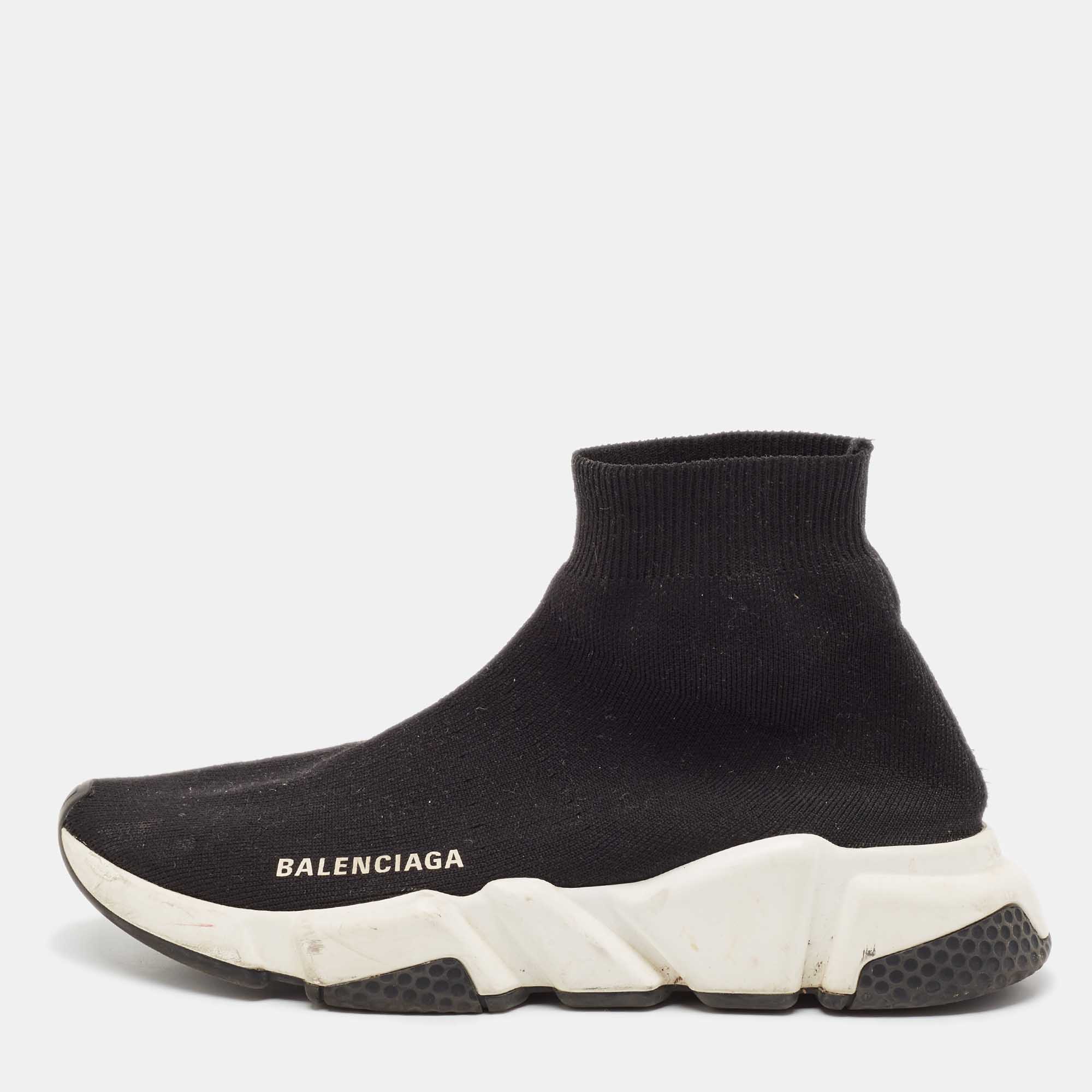 Balenciaga Black Knit Fabric Speed 2.0 Sneakers Size 38