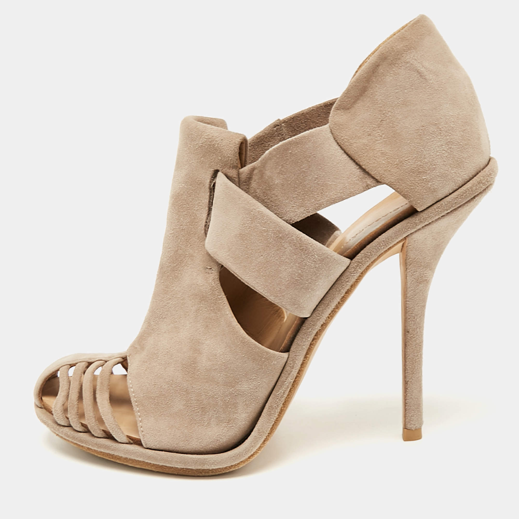 Balenciaga Beige Suede Cutout Ankle Length Boots Size 39