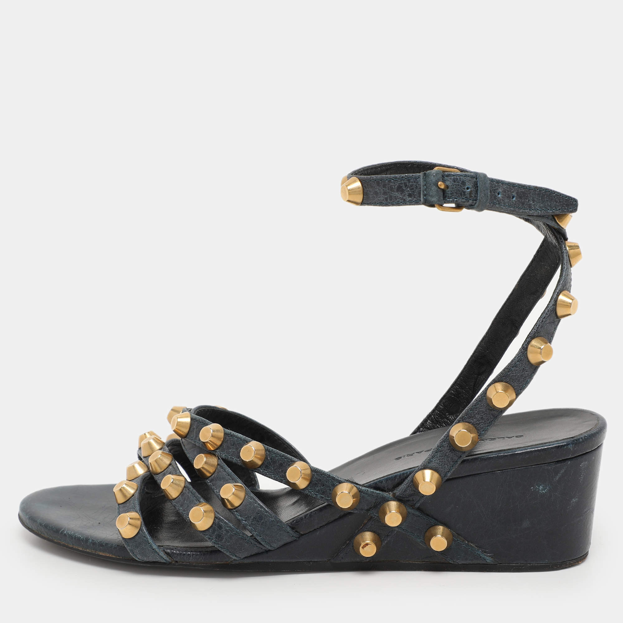 Balenciaga Blue Leather Ankle Strap Sandals Size 39