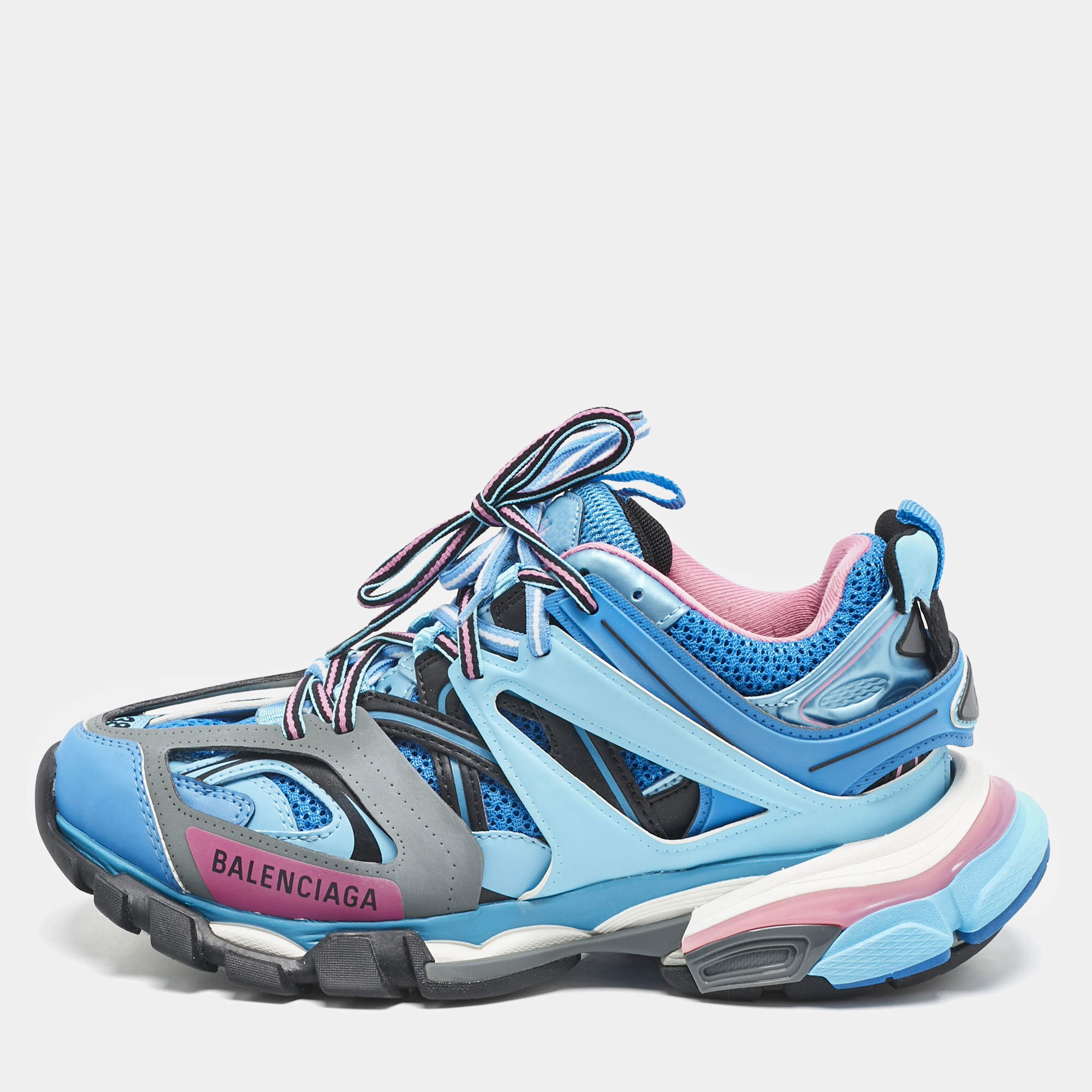 Balenciaga Multicolor Faux Leather and Mesh Track Sneakers Size 38
