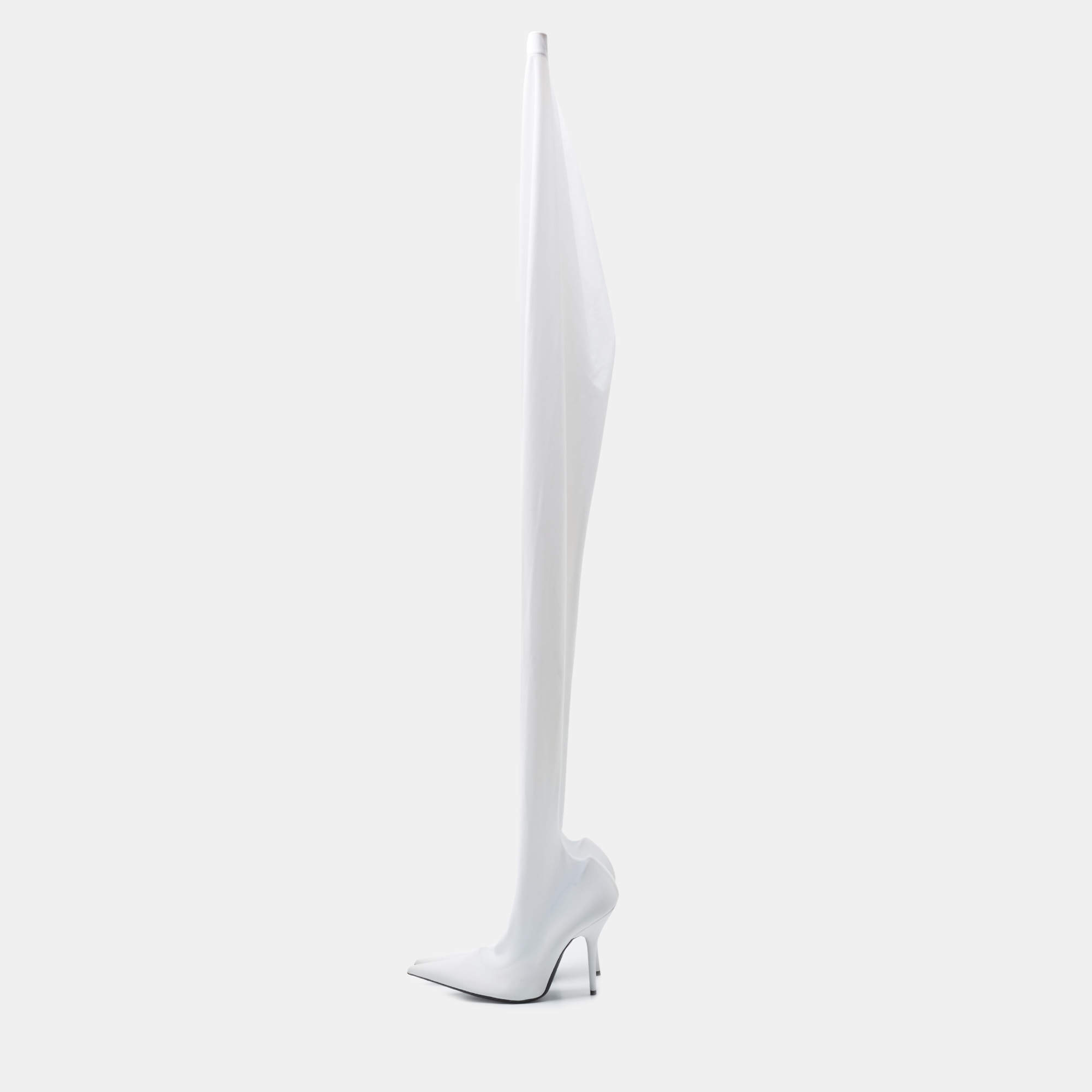 Balenciaga White Stretch Fabric Pantalegging Pumps Size 38