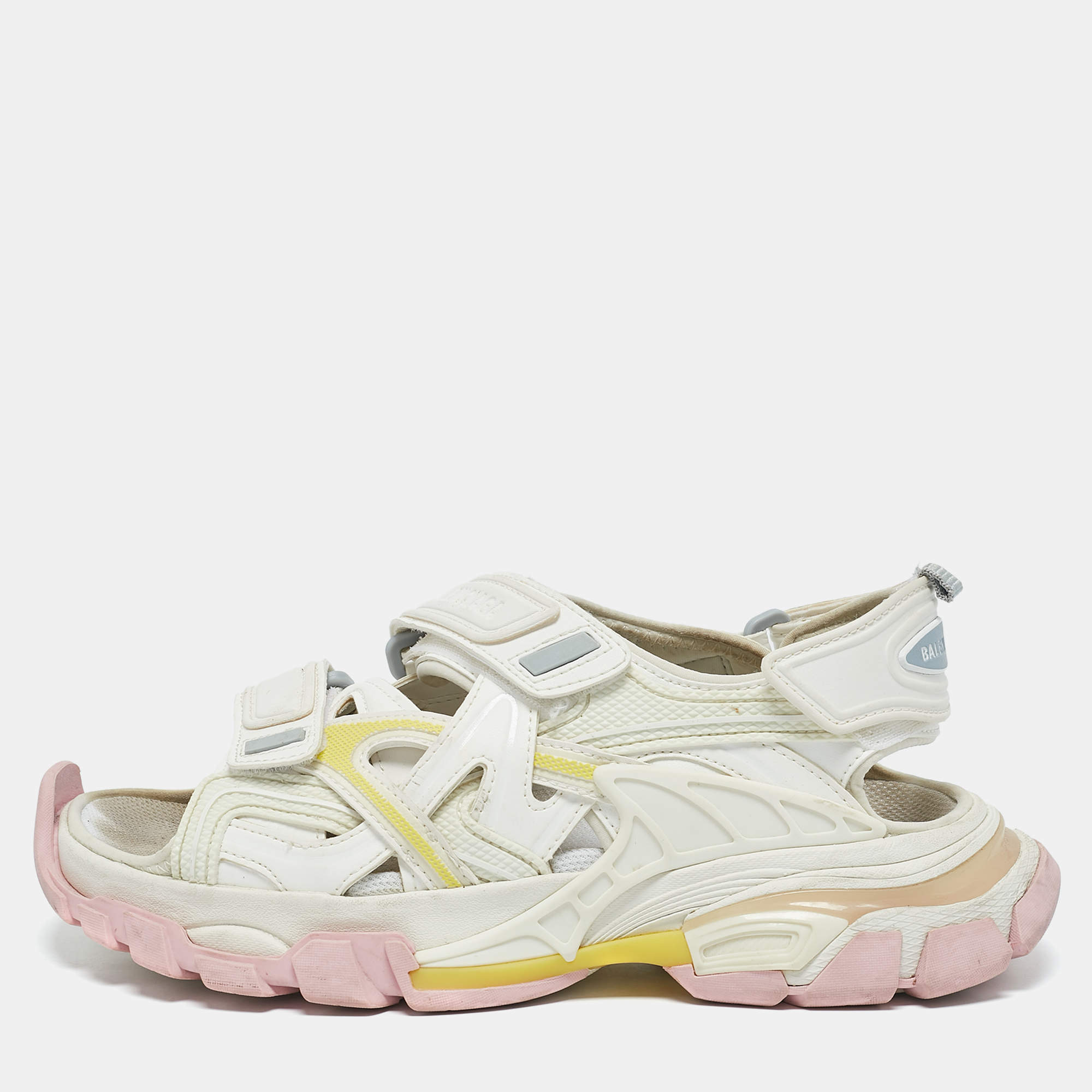 Balenciaga White Faux Leather and Rubber Track Sandals Size 38