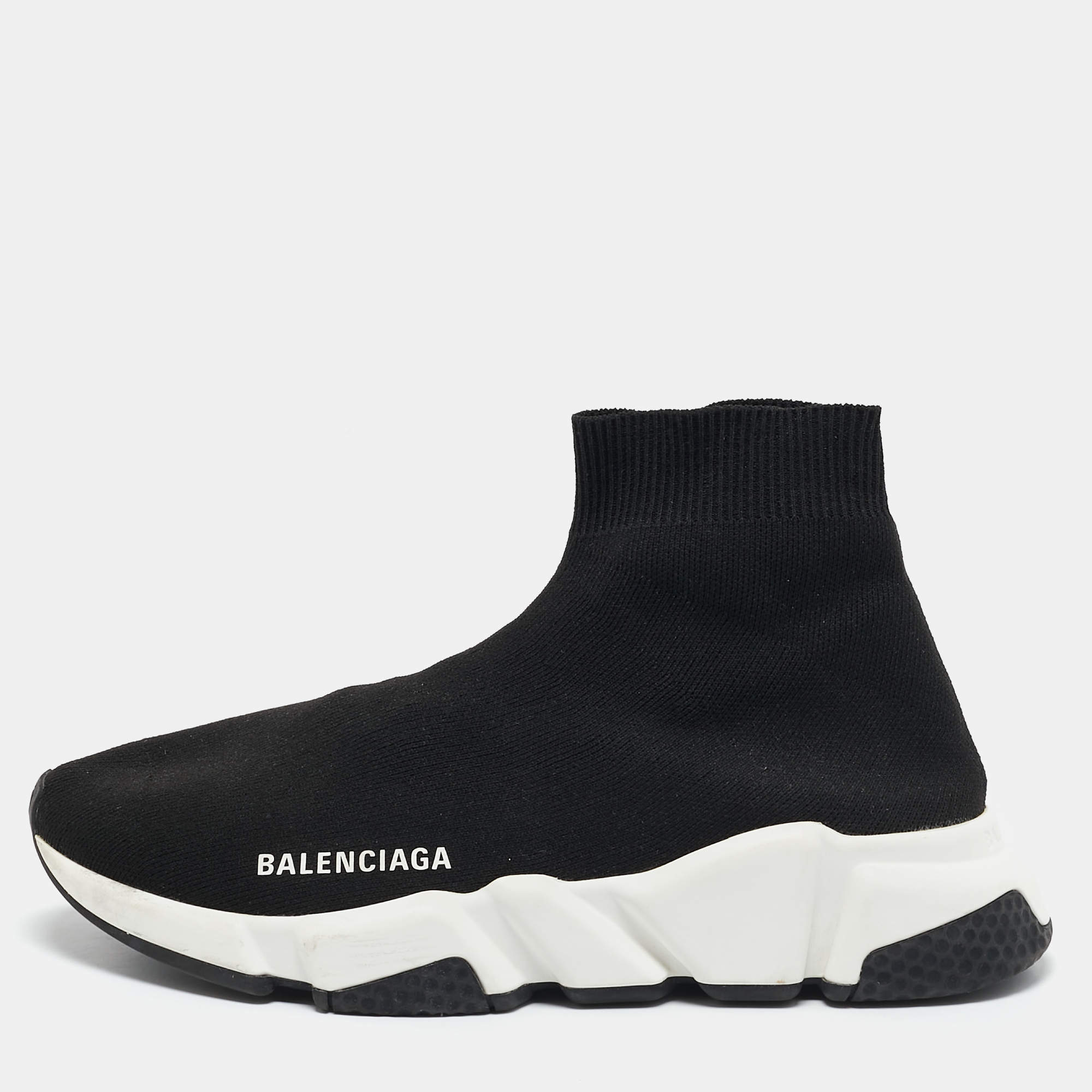 Pre Owned Balenciaga Black Fabric Speed Trainer High Sneakers Size 37