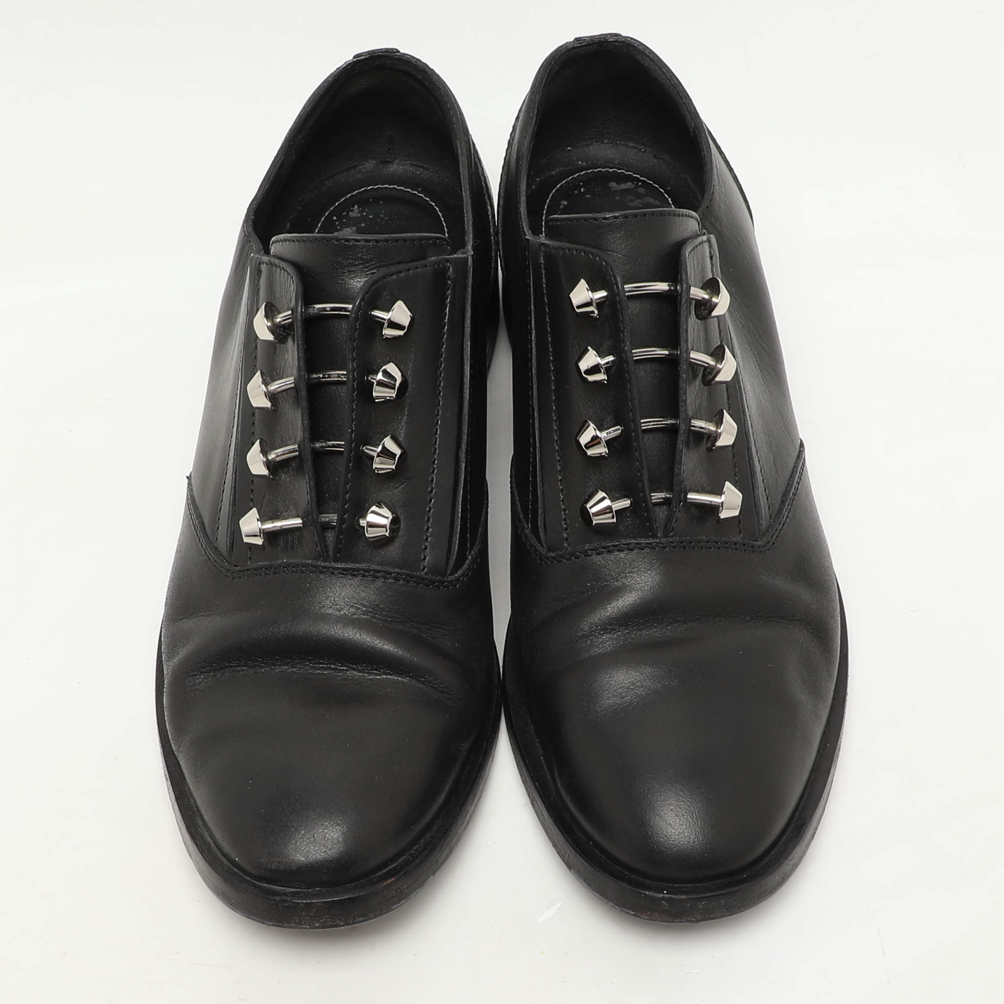Balenciaga Black Leather Topstitch Platform Derby Size 38