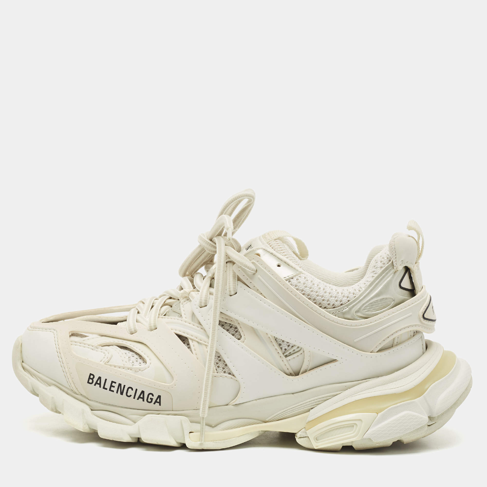 Balenciaga White  Mesh and Faux Leather Track Sneakers Size 38