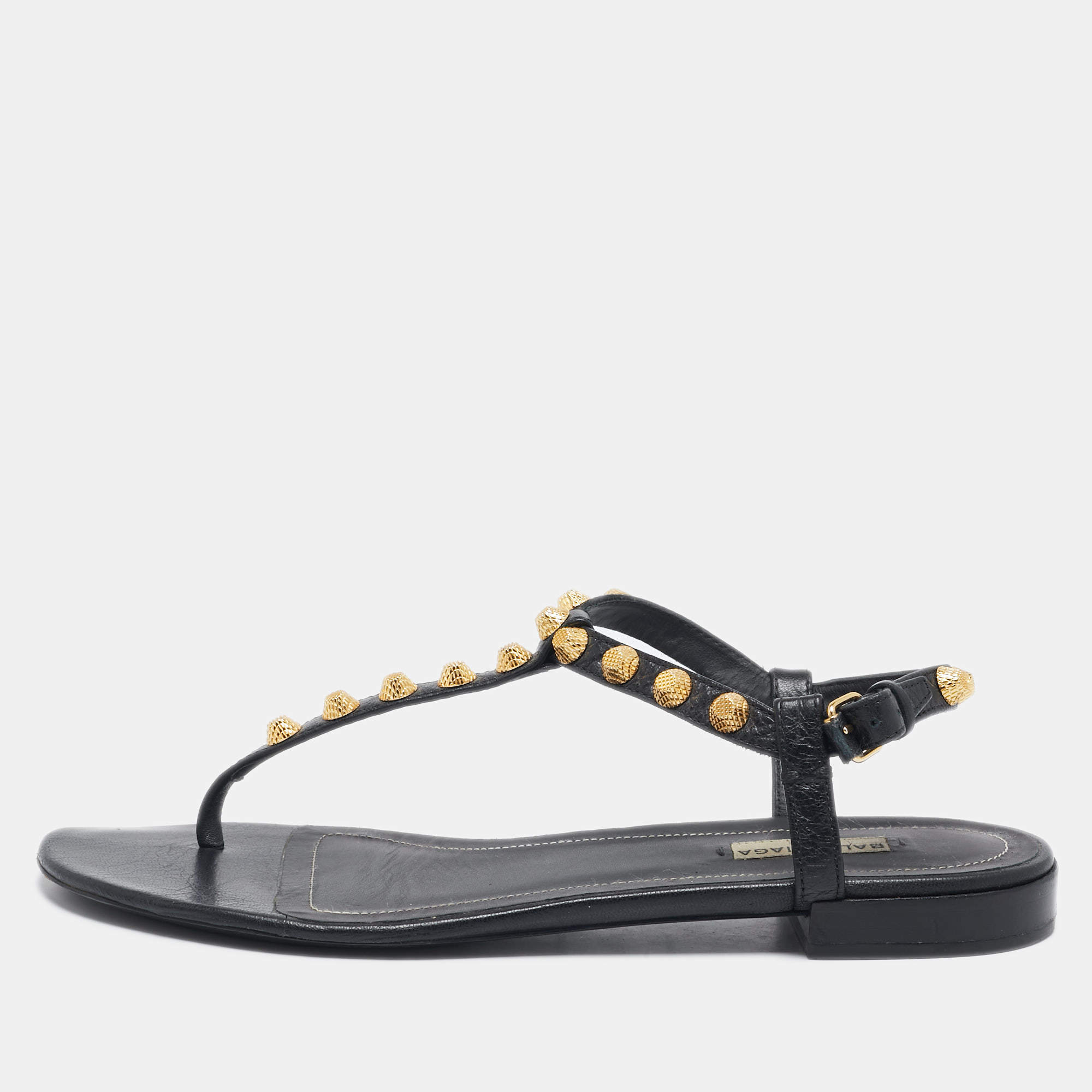 Balenciaga Black Leather Arena Thong Flats Size 39.5