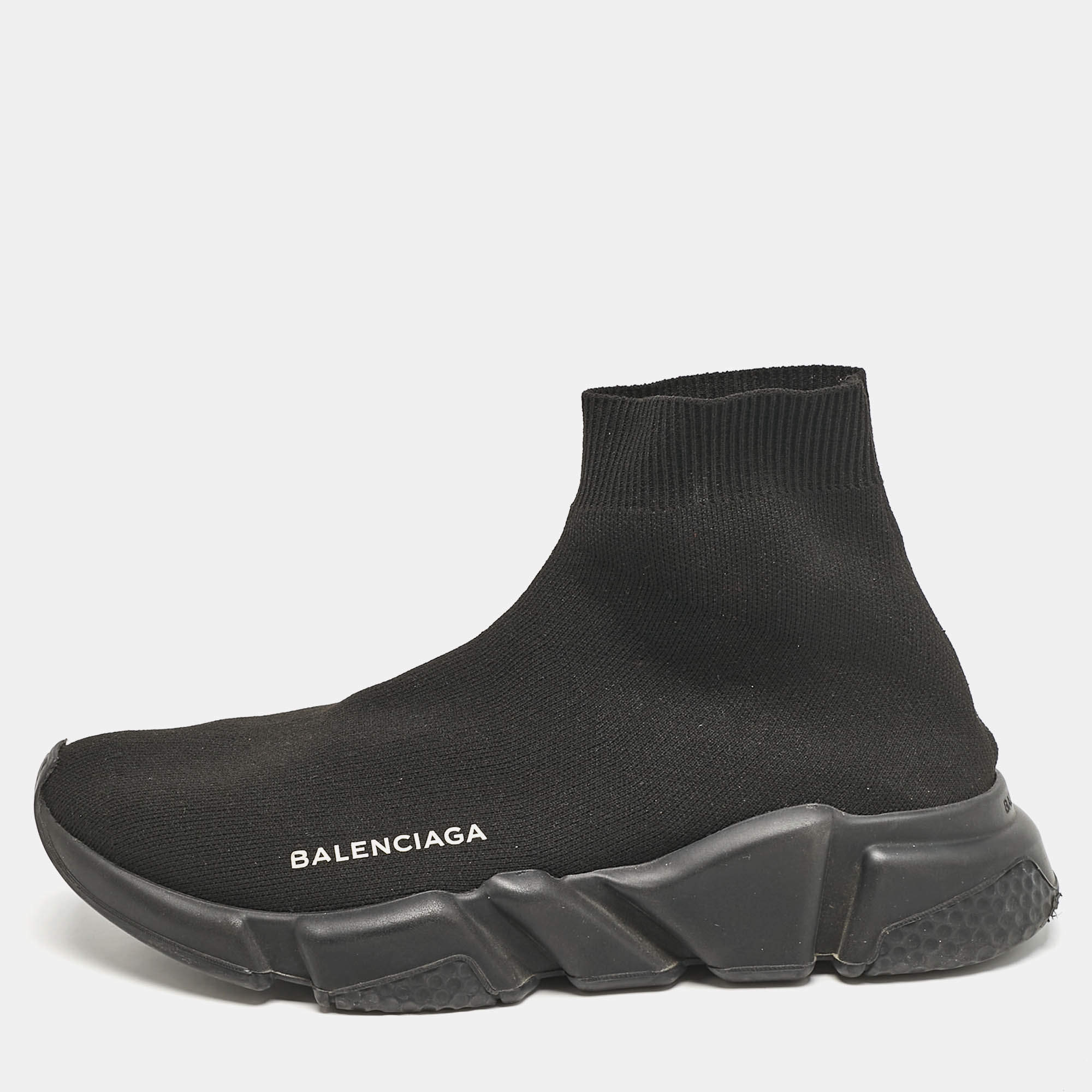 Pre Owned Balenciaga Black Knit Fabric Speed Trainer Sneakers Size 39