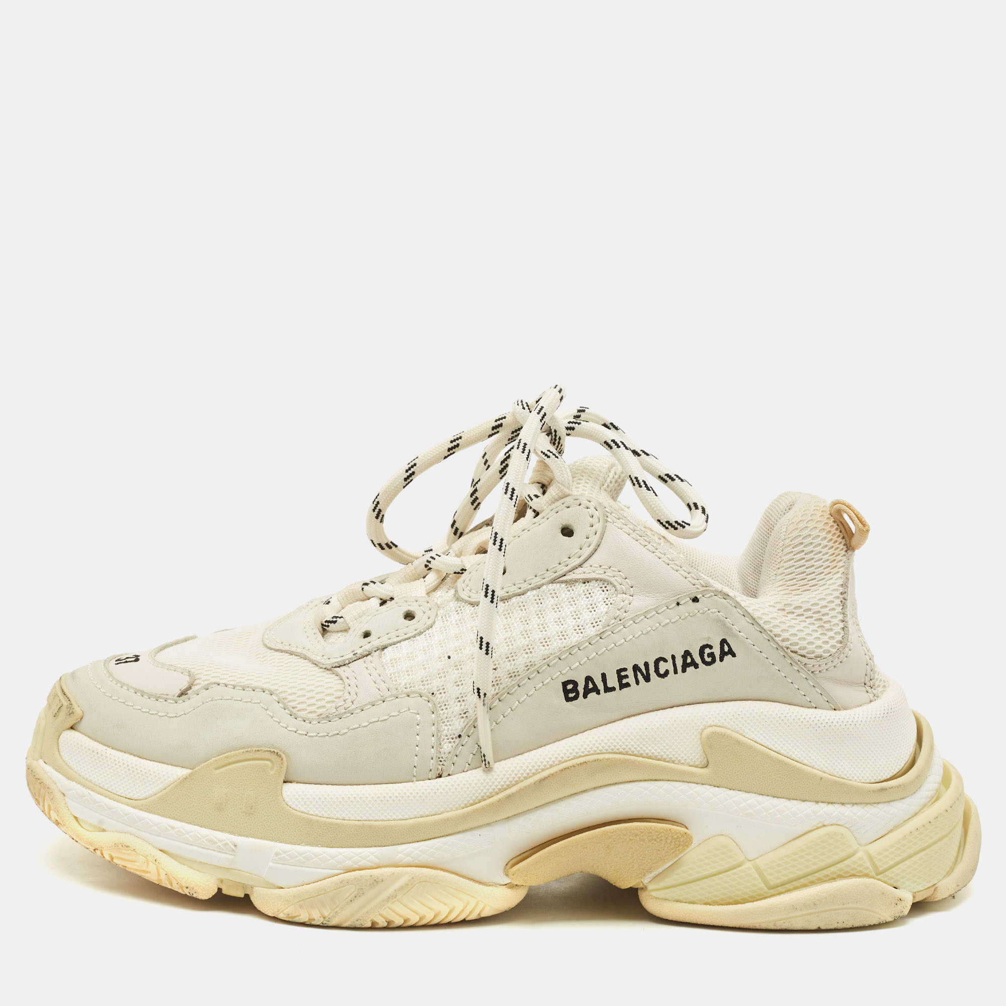 Pre Owned Balenciaga Grey Mesh and Nubuck Leather Triple S Clear Low Top Sneakers Size 37