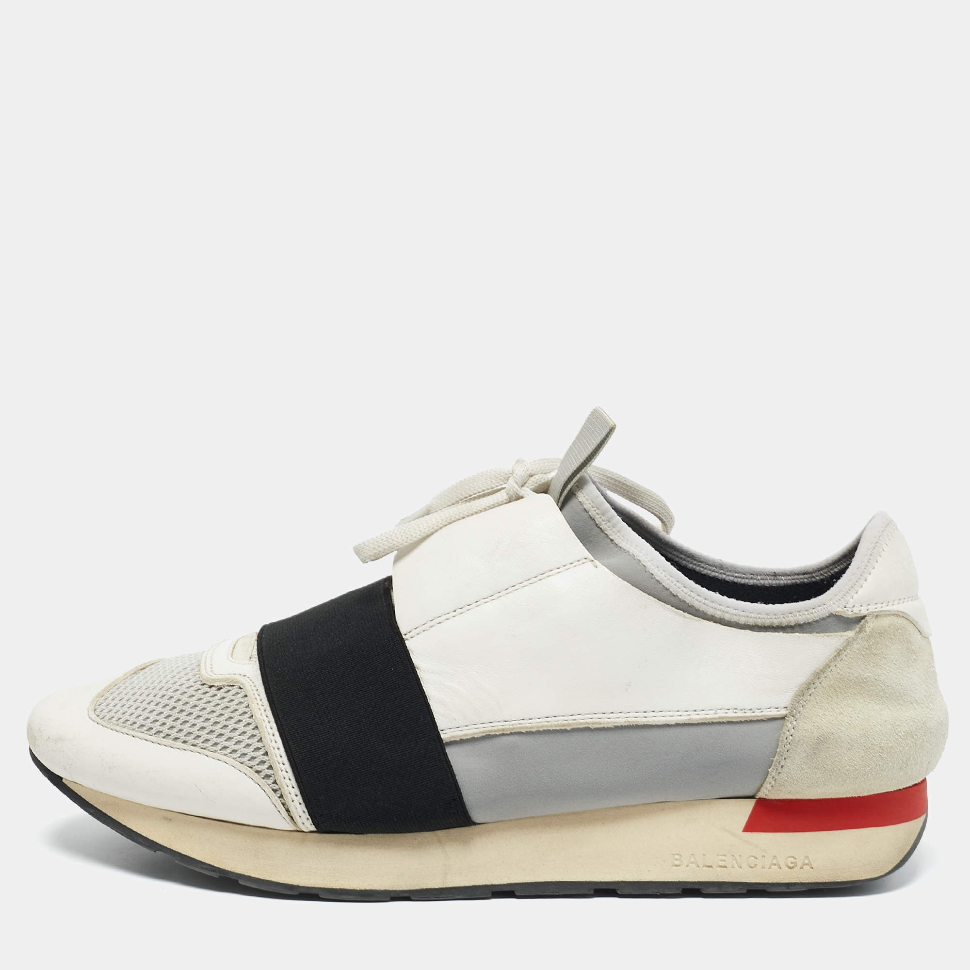 Balenciaga White Mesh and Leather Race Runner Sneakers Size 41