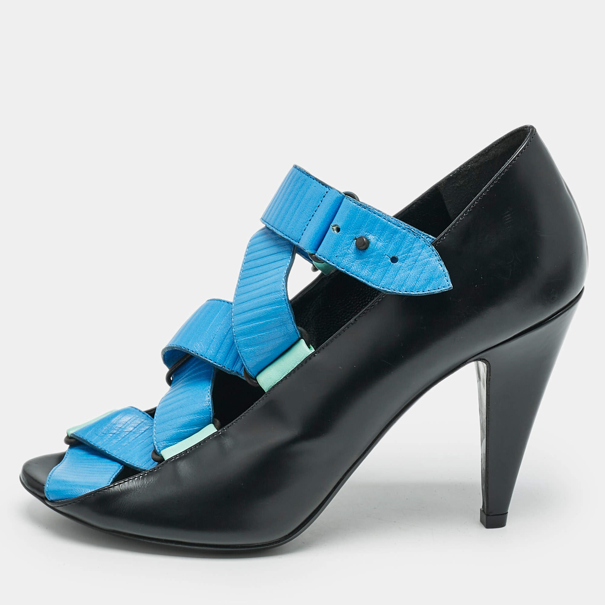 مملوكة مسبقًا Balenciaga Multicolor Leather Thick Strap Pumps Size 39