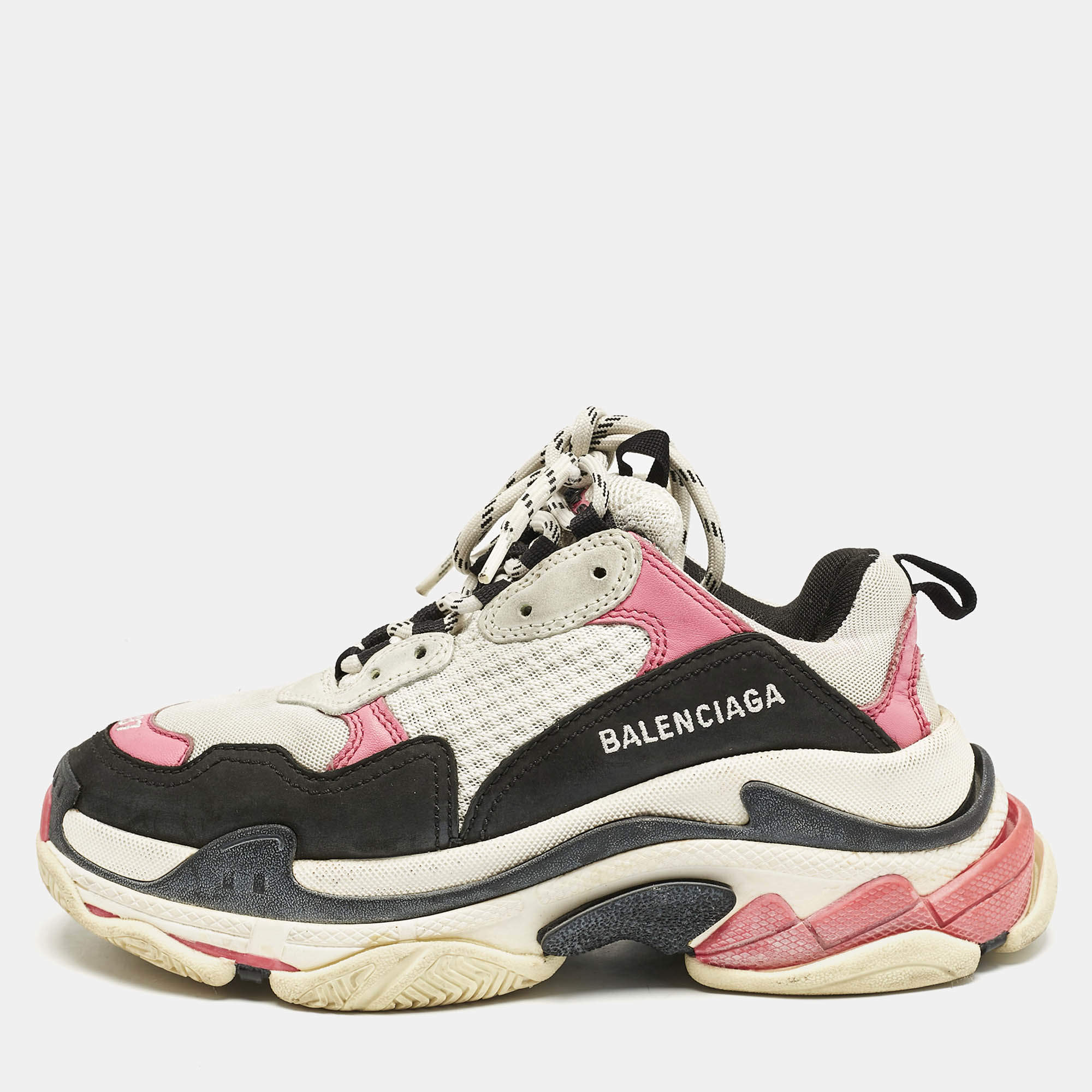 Balenciaga Multicolor Mesh and Nubuck Leather Triple S Sneakers Size 37