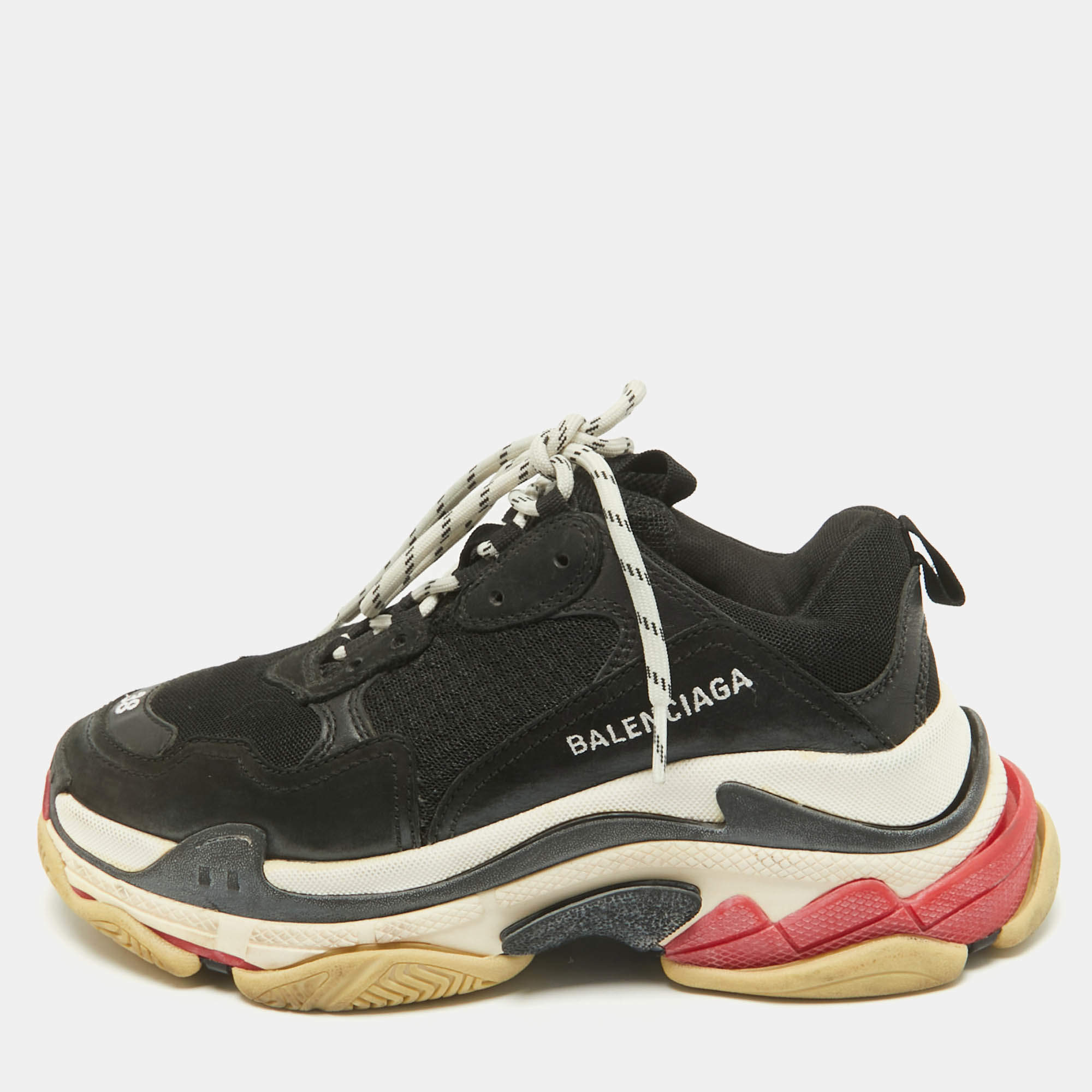 Balenciaga Black Faux Leather and Mesh Triple S Sneakers Size 38