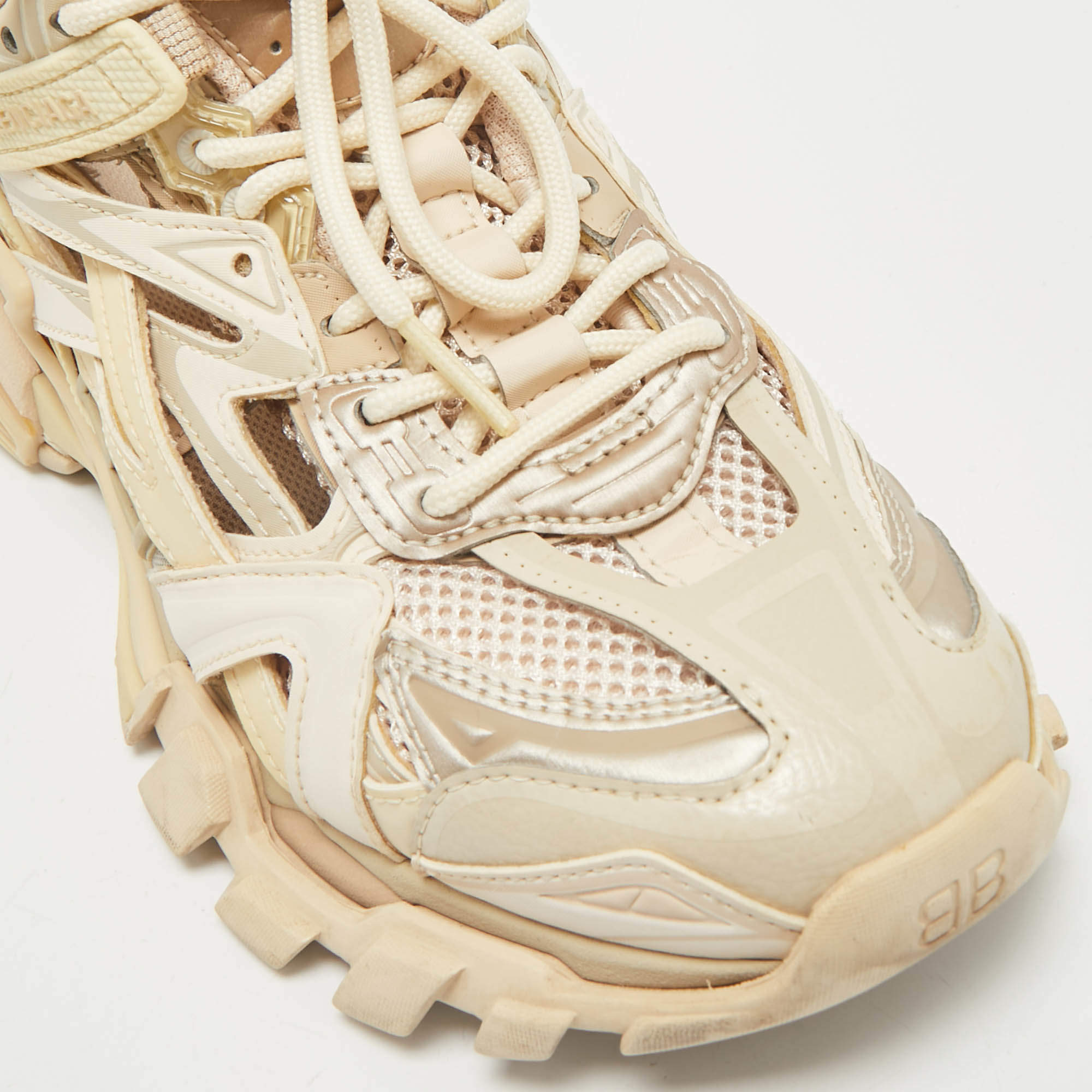 Pre Owned Balenciaga Beige Faux Leather and Mesh Track 2 Low Top Sneakers Size 38