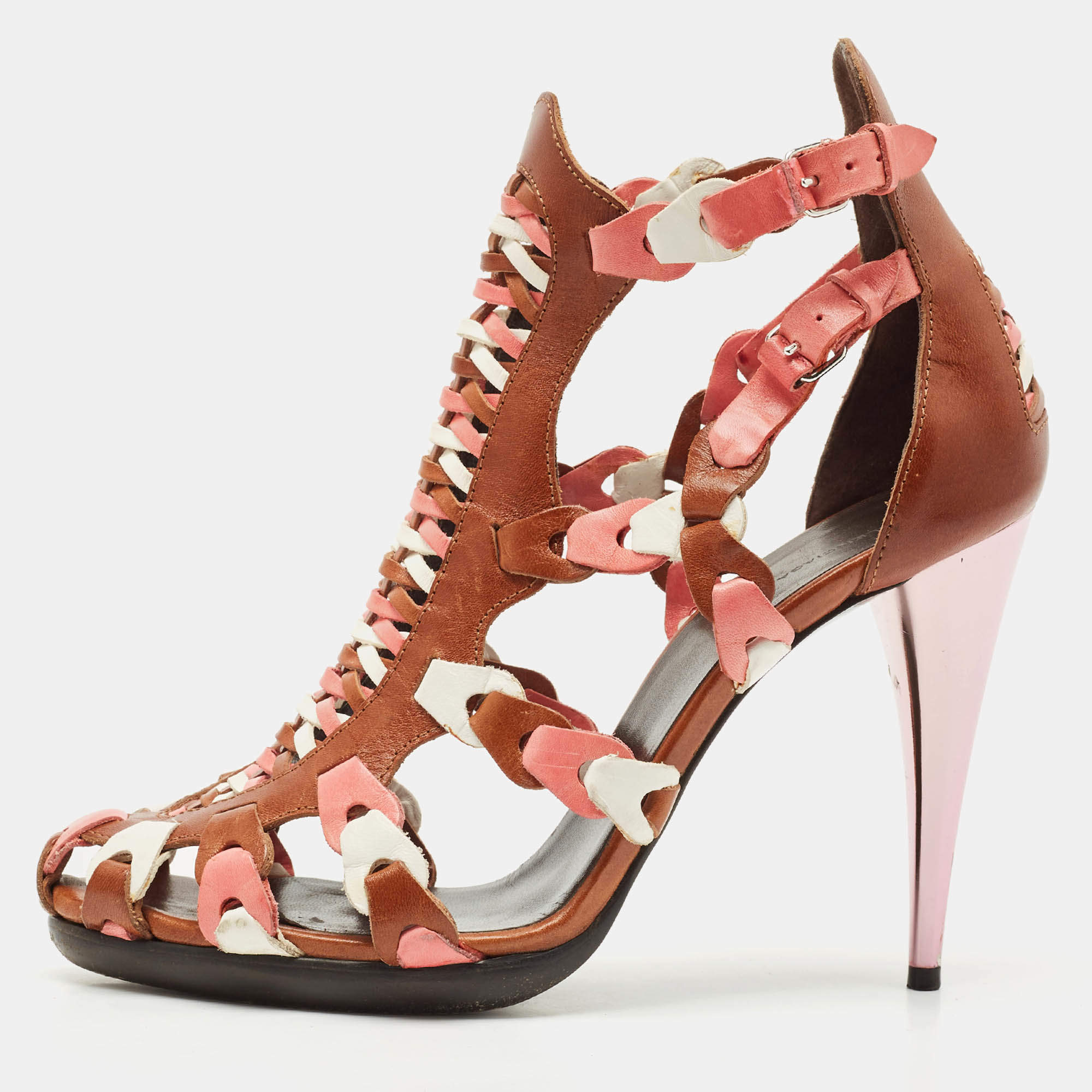 Balenciaga Multicolor Woven Leather Ankle Strap Sandals Size 41
