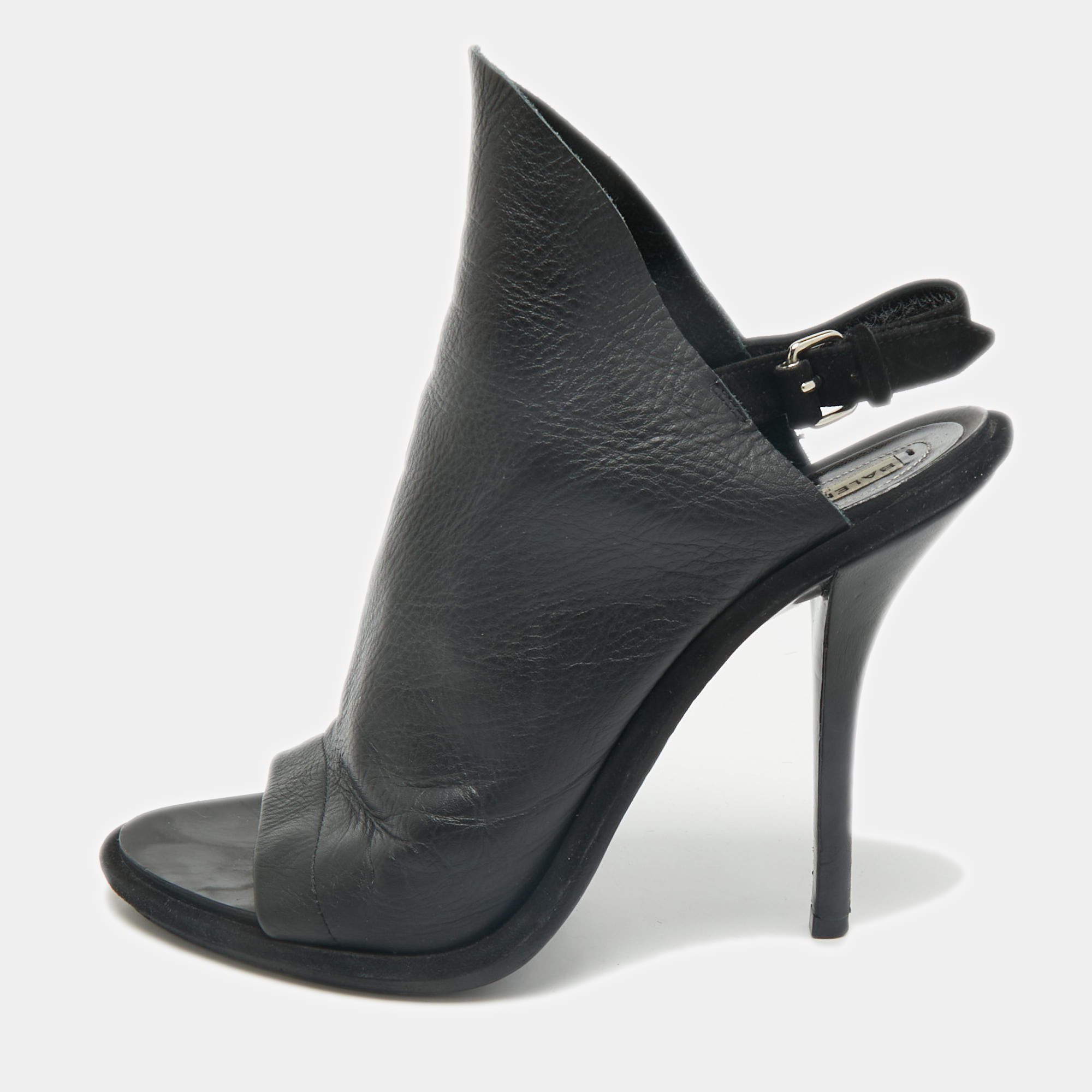 Balenciaga Black Leather Open Toe Glove Slingback Sandals Size 39