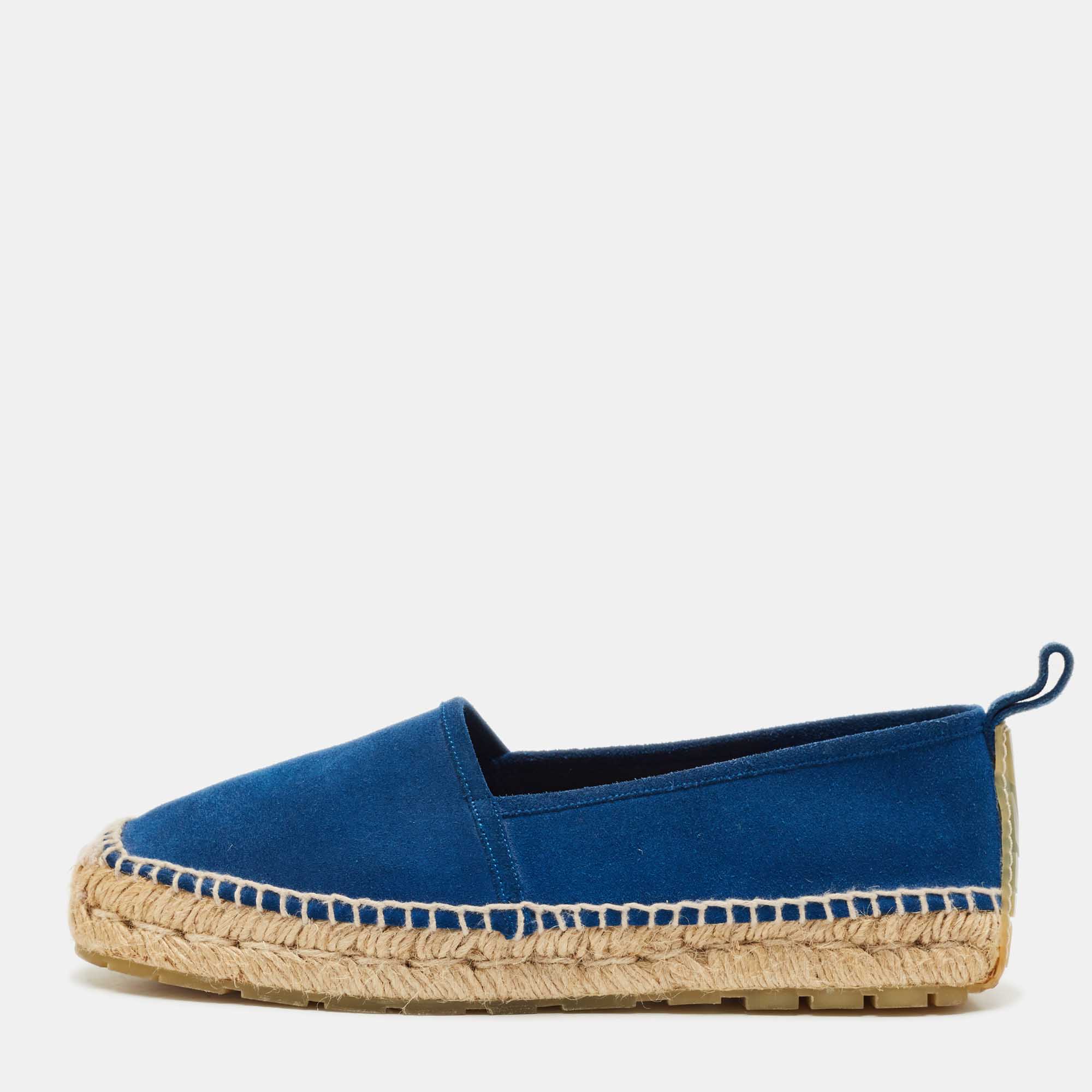 Pre Owned Balenciaga Blue Suede Espadrille Flats Size 40