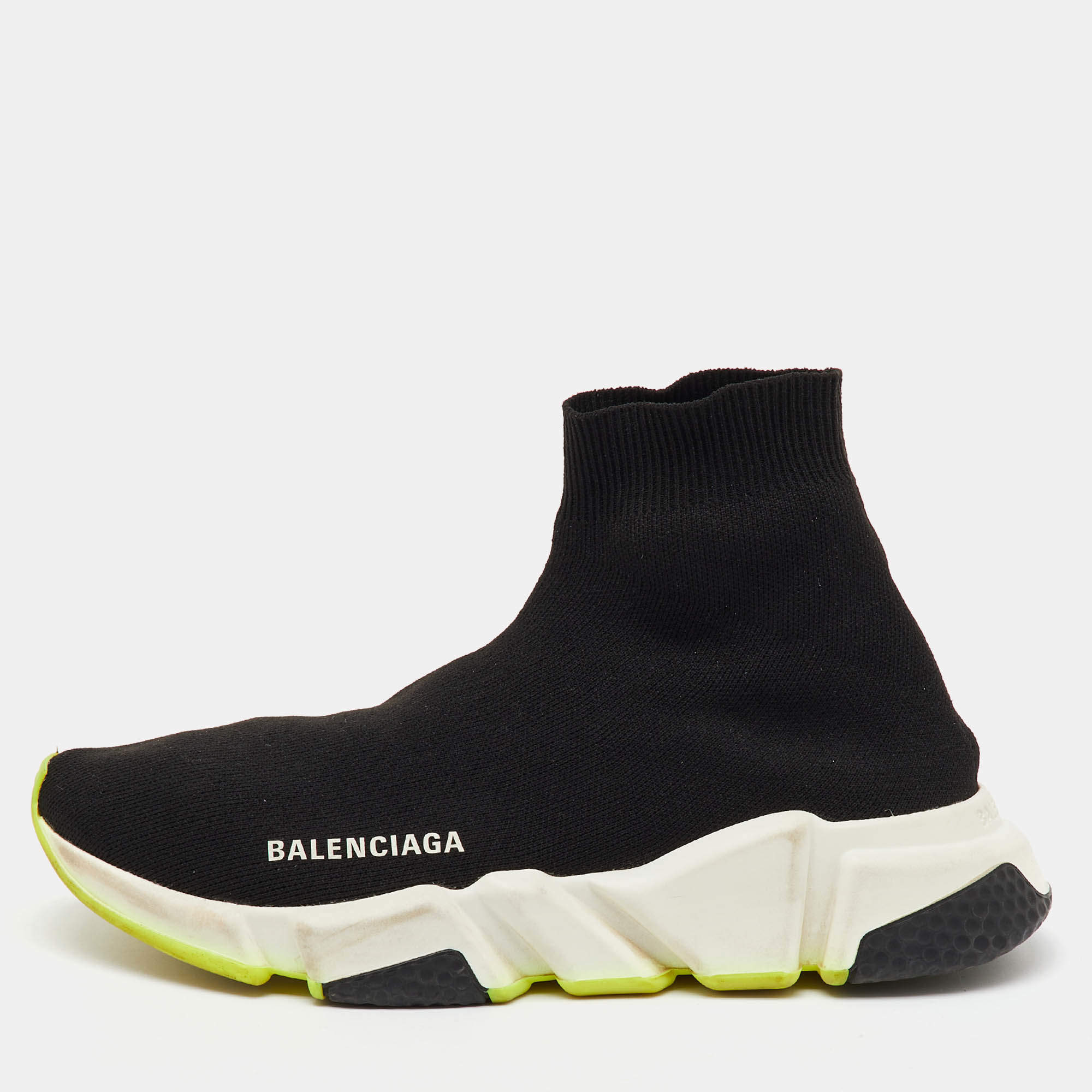 Balenciaga Black Knit Fabric Speed Trainer Slip On Sneakers Size 38