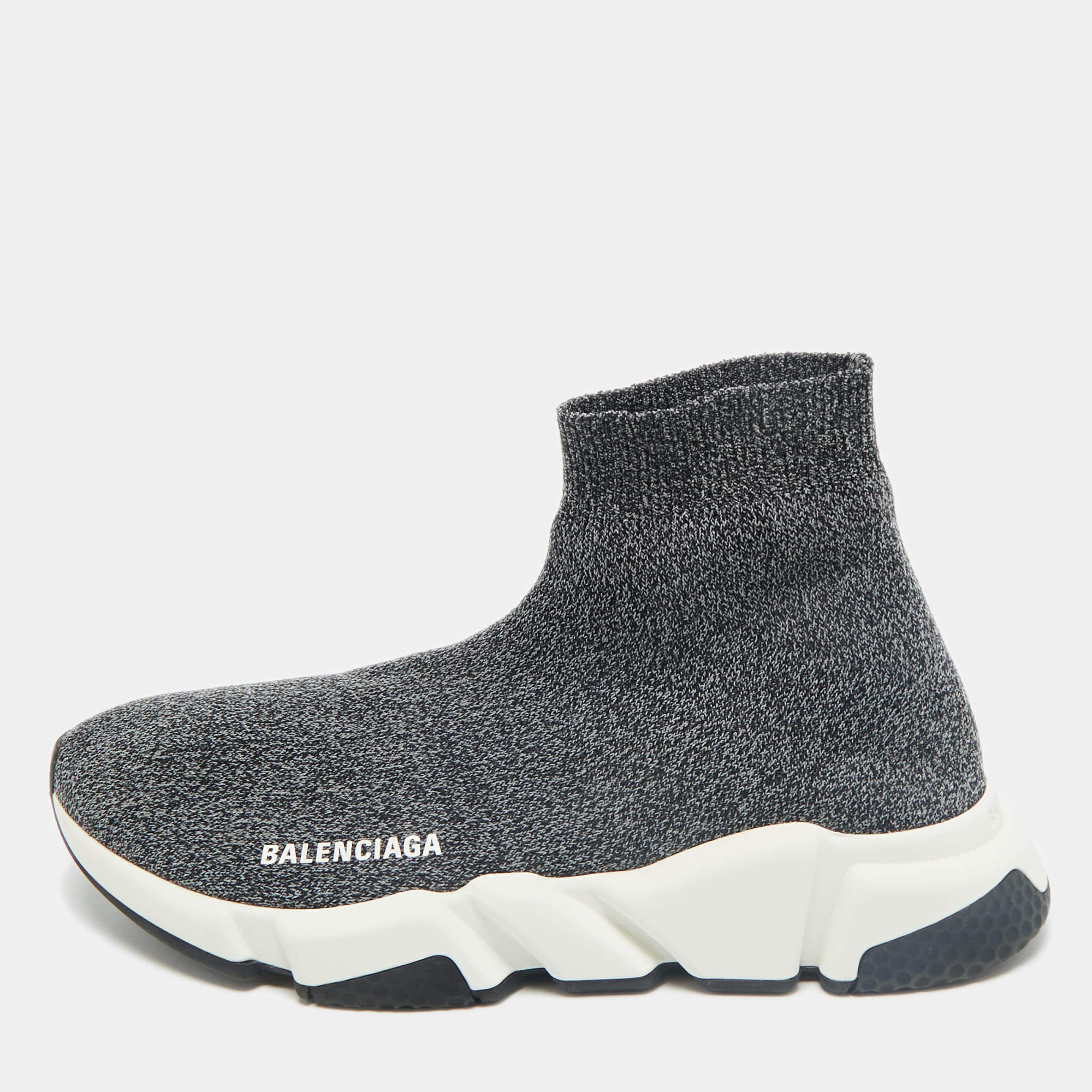 Balenciaga Grey Knit Fabric Speed Trainer Slip On Sneakers Size 40