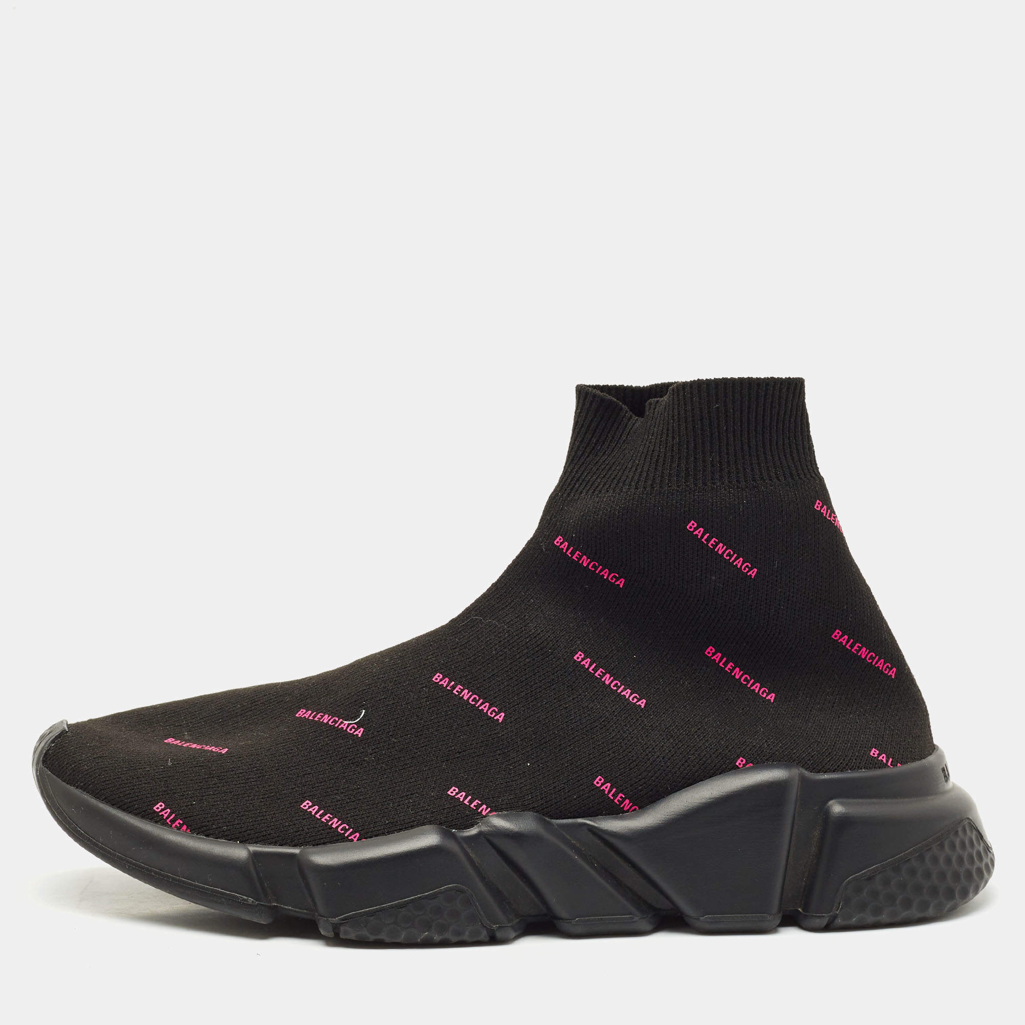 Balenciaga Black Knit Fabric Speed Trainer Sneakers Size 38
