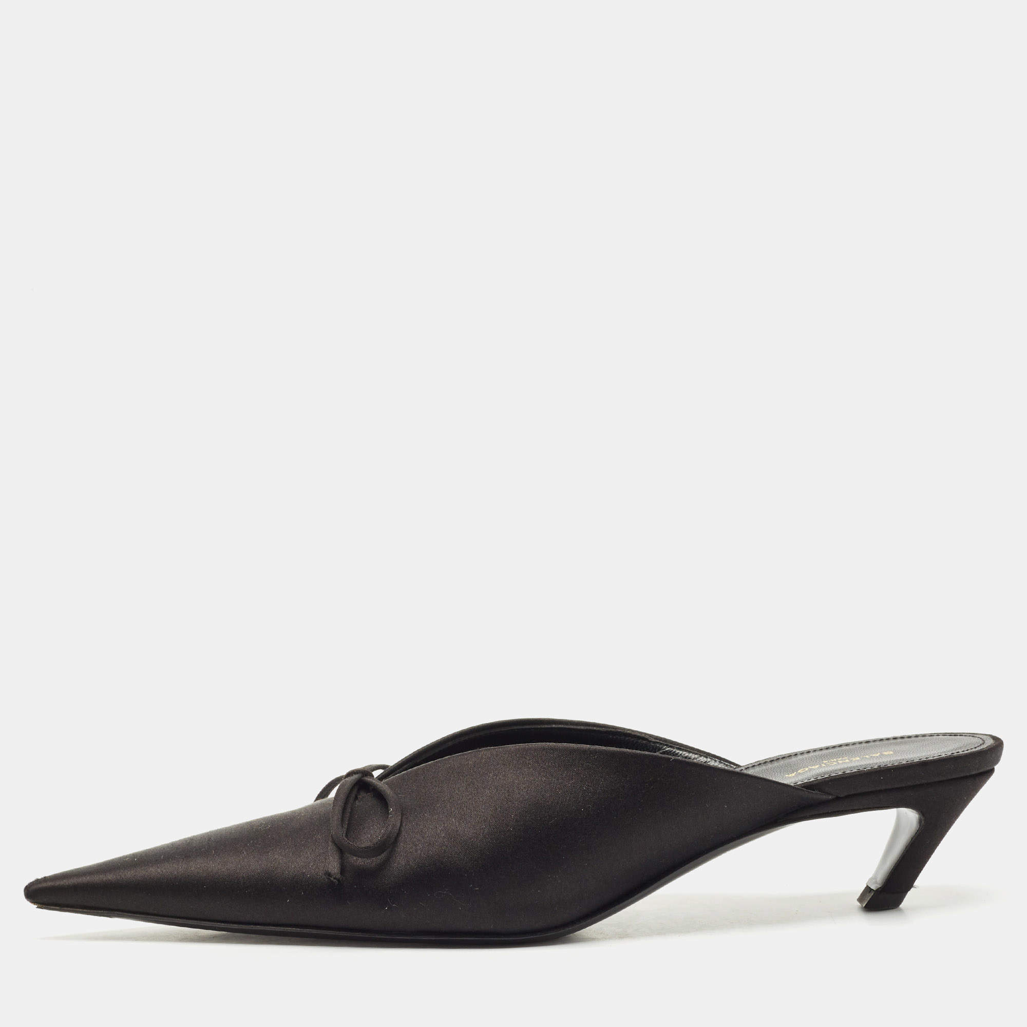 Balenciaga Black Logo Satin Bow Knife Mules Size 39.5