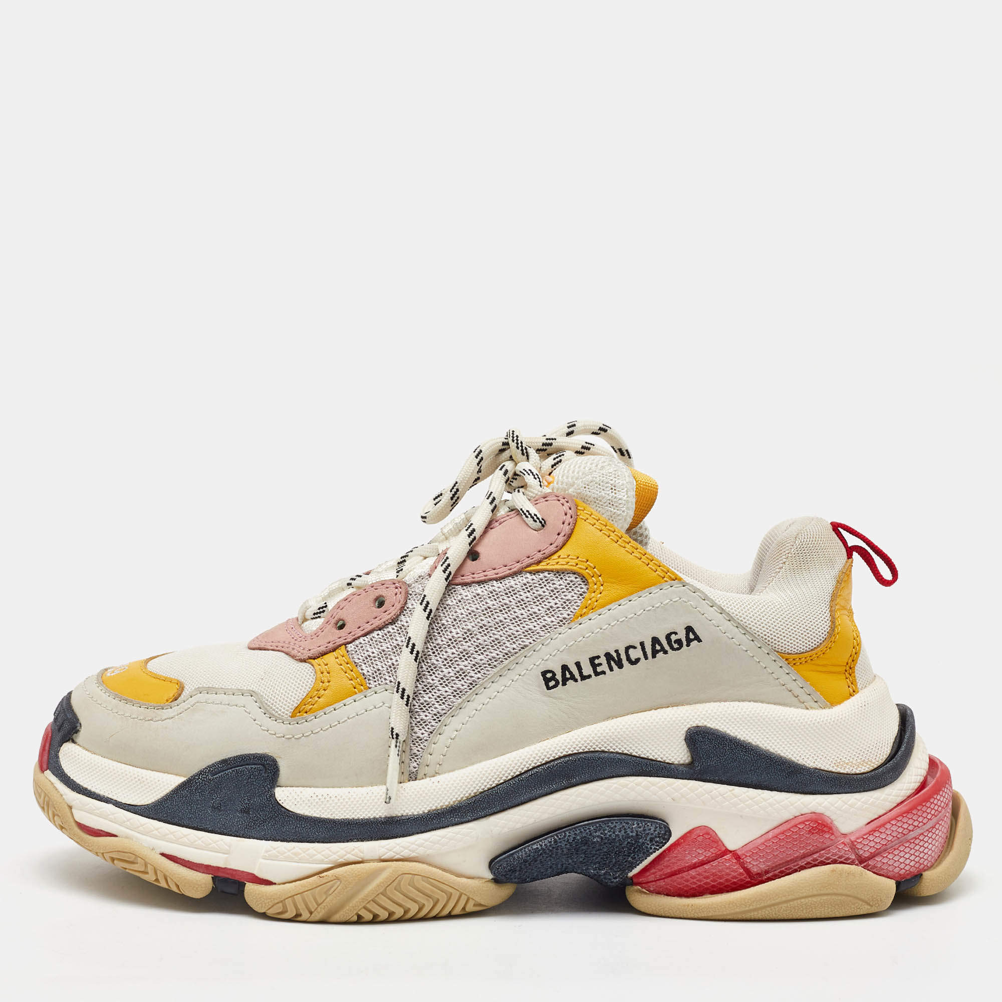 Pre Owned Balenciaga Multicolor Leather and Mesh Triple S Sneakers Size 39