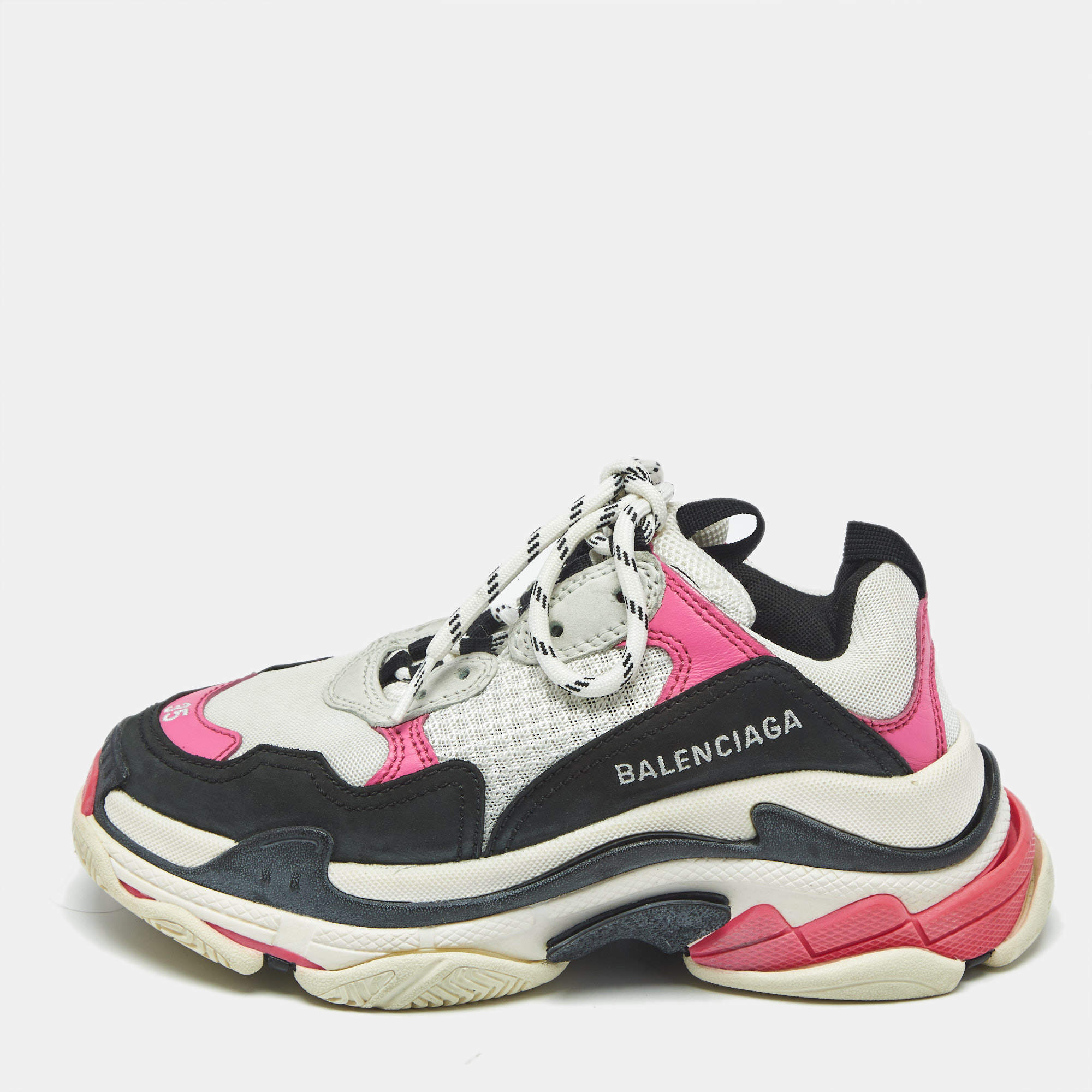Pre Owned Balenciaga Multicolor Leather and Mesh Triple S Sneakers Size 35