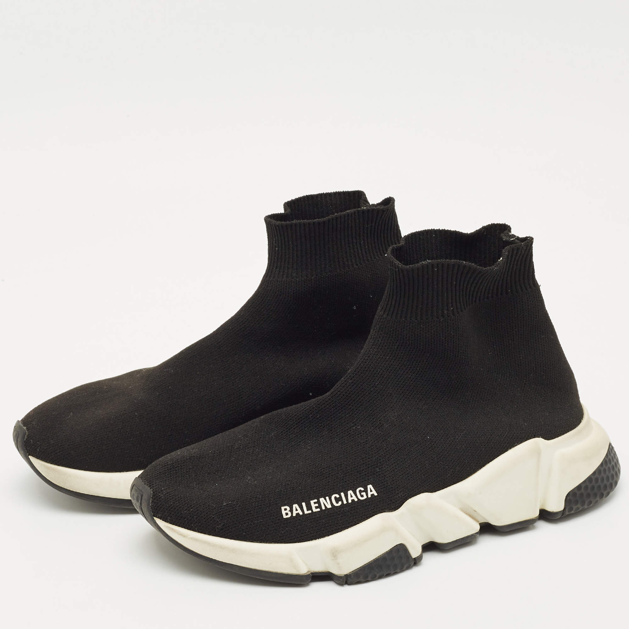 BALENCIAGA★BLACK CANVAS SPEED TRAINER SNEAKERS Balenciaga Black Knit Fabric Speed Trainer Sneakers Size 40