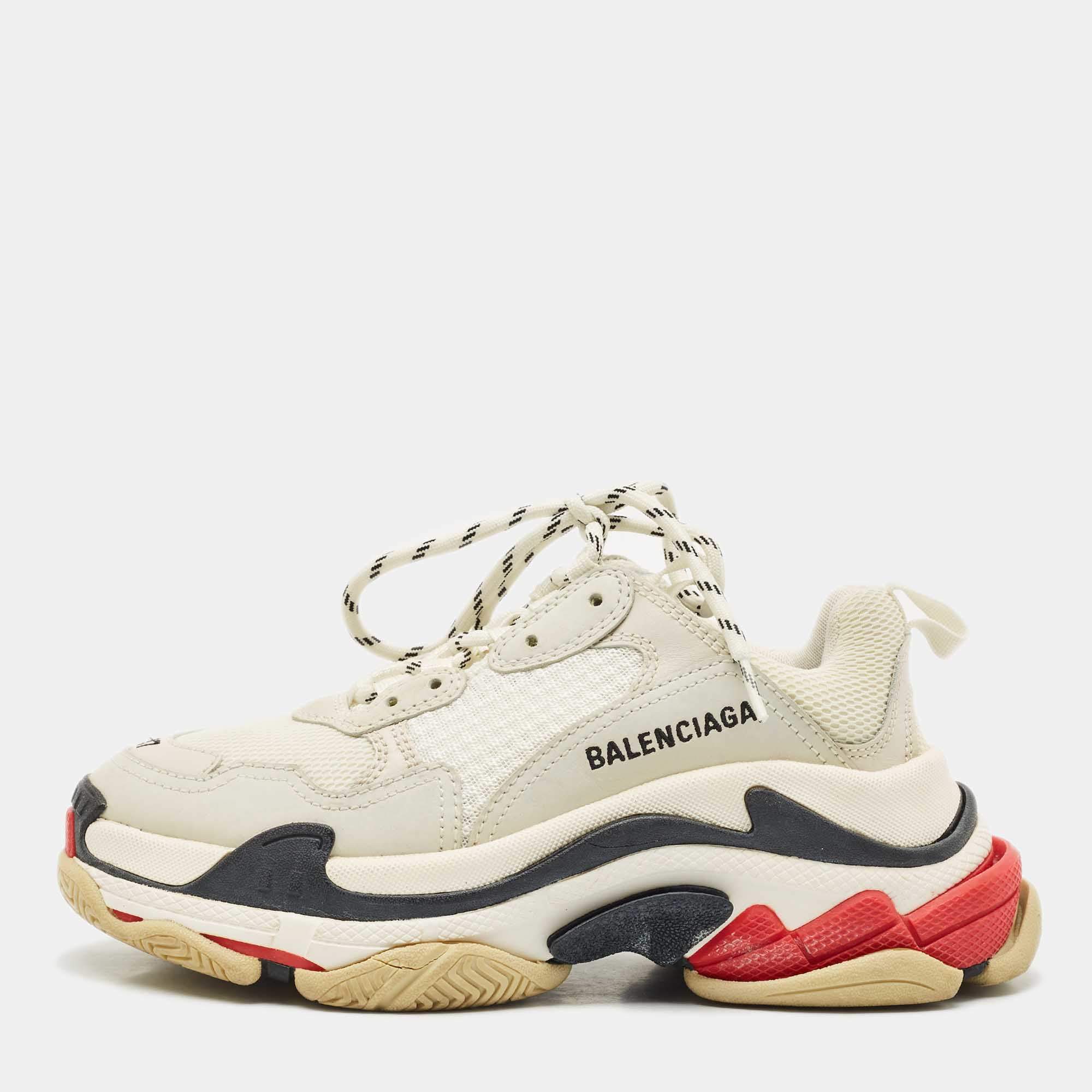 مملوكة مسبقًا Balenciaga Multicolor Leather and Mesh Triple S Sneakers Size 37