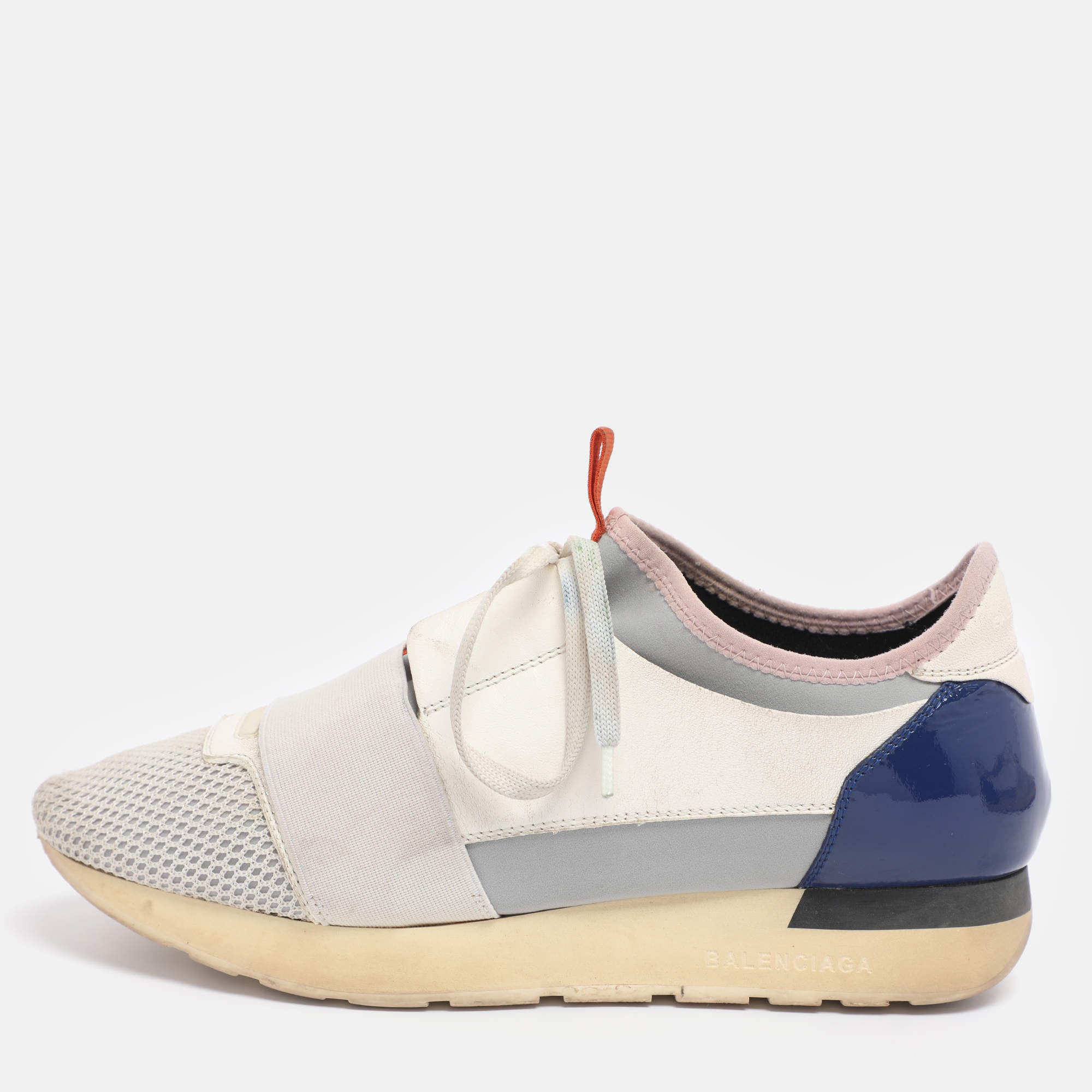 Pre Owned Balenciaga Multicolor Leather and Mesh Race Runner Sneakers Size 38