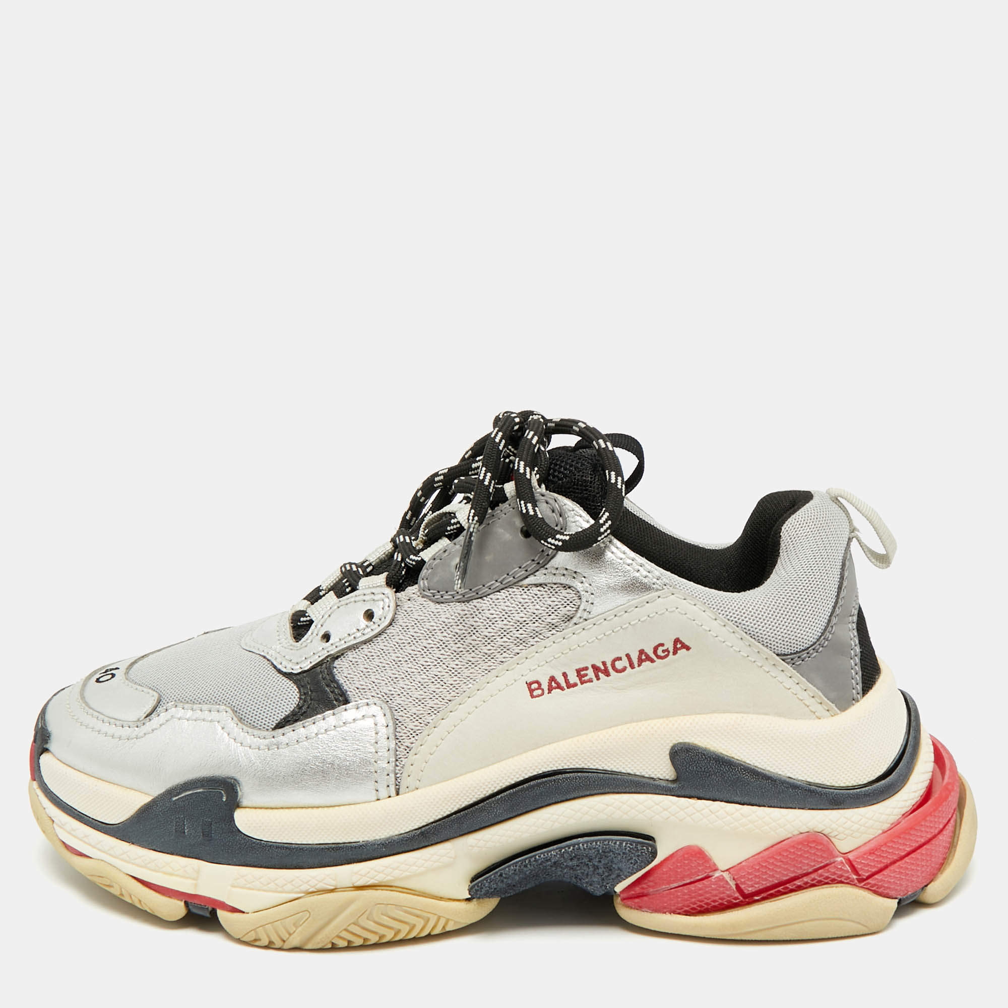 Pre Owned Balenciaga Multicolor Leather and Mesh Triple S Sneakers Size 40