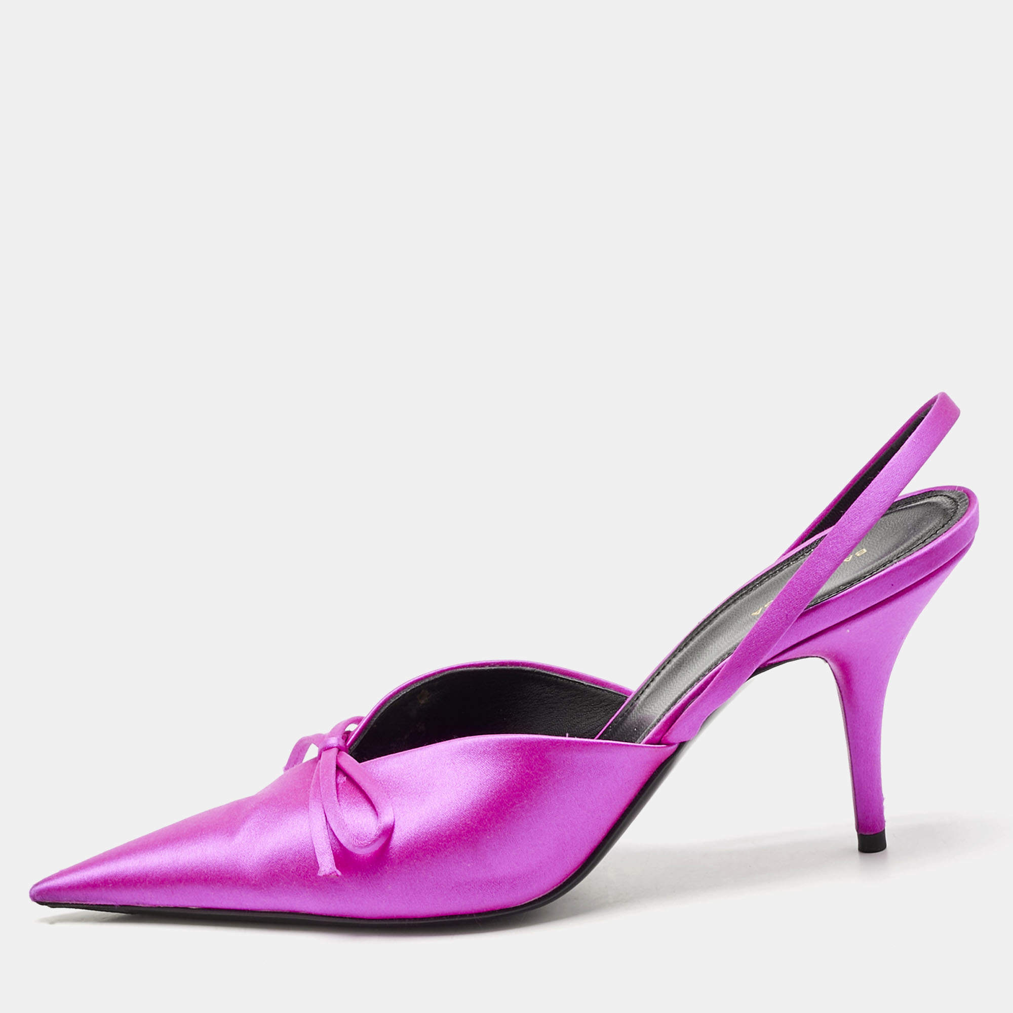 Pre Owned Balenciaga Pink Satin Knife Slingback Pumps Size 38