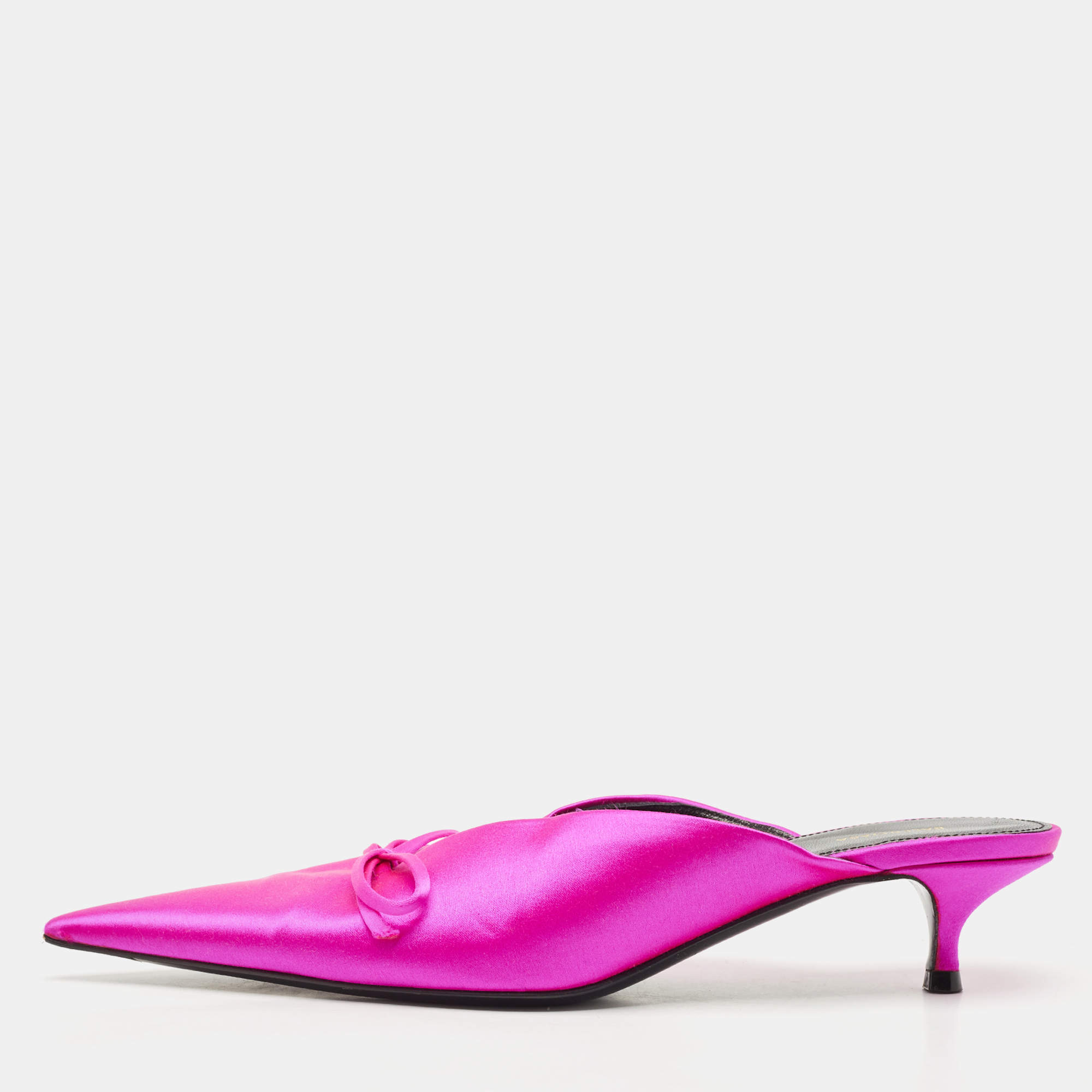 Pre Owned Balenciaga Pink Satin Knife Mules Size 37