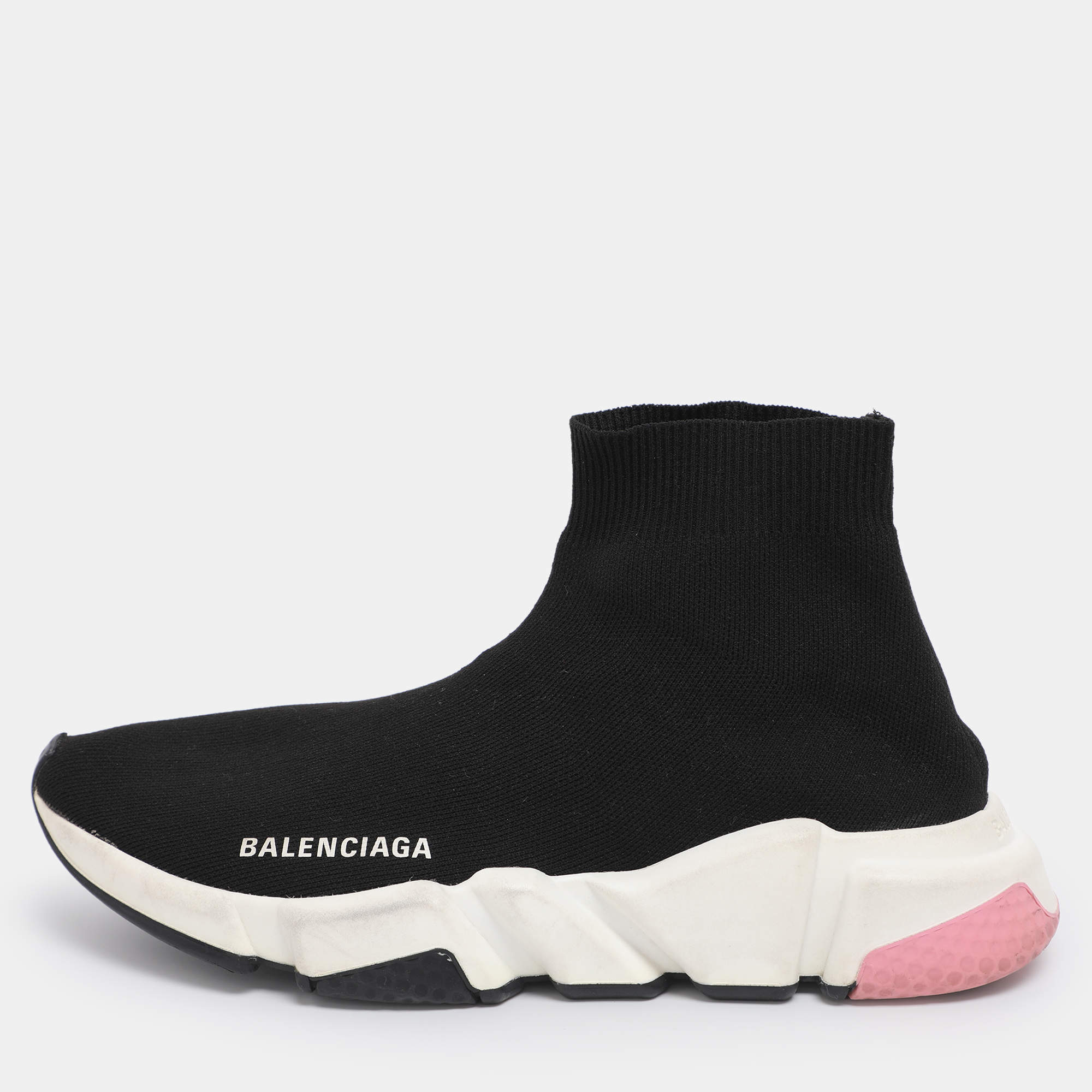 Pre Owned Balenciaga Black Knit Fabric Speed Trainer Sneakers Size 38