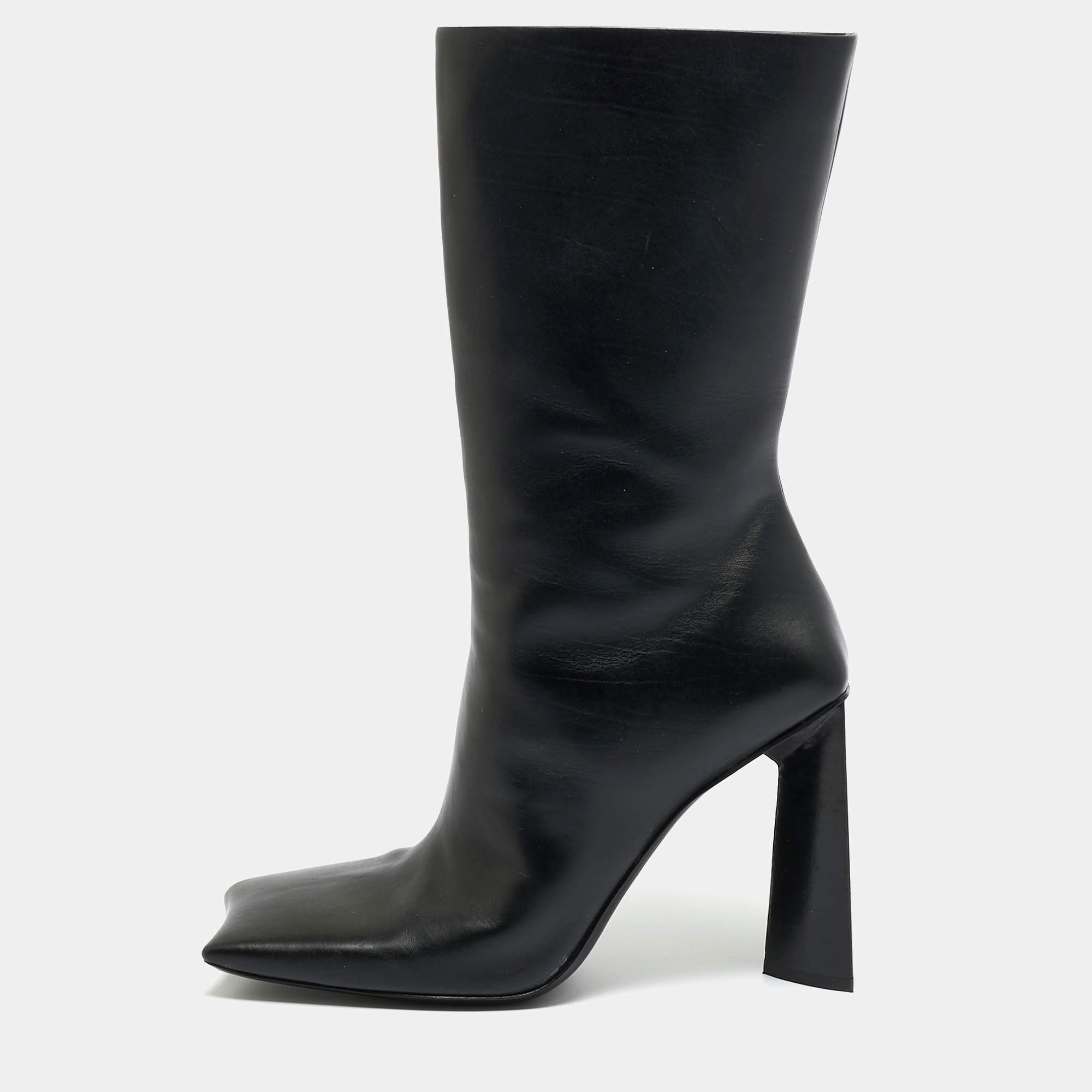 Pre Owned Balenciaga Black Leather Moon Square Toe Ankle Boots Size 39