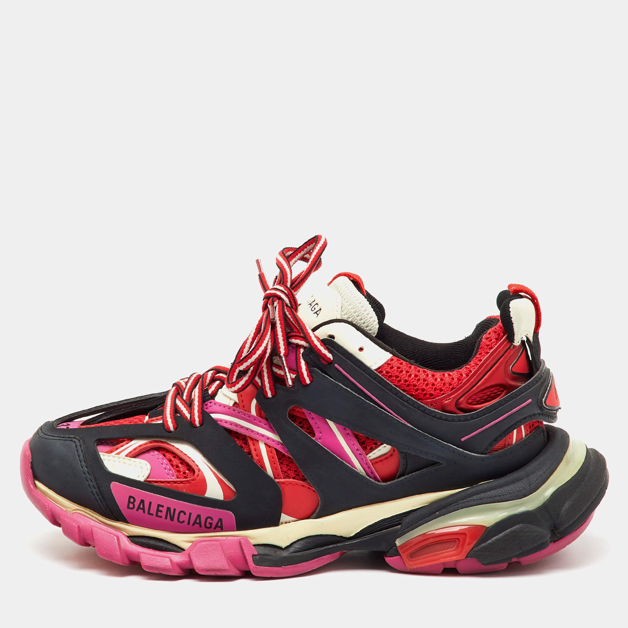 Pre Owned Balenciaga Multicolor Faux Leather and Mesh Track Sneakers Size 37